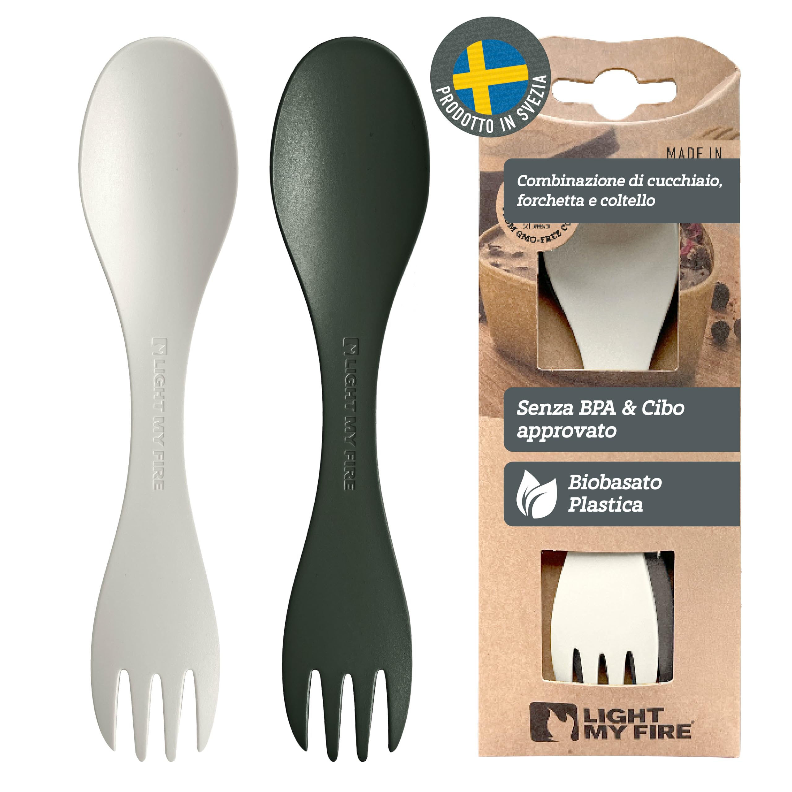 Swedish Spork Little 2-Pack - Posate da campeggio per Bambini Combo Forchetta Cucchiaio Portatile 2 in 1 Posate Riutilizzabili da Viaggio (2pack Little SageGreen/Cream)
