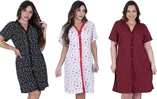 Kit 3 Camisola manga curta de botão abre fácil amamentação gestante idoso