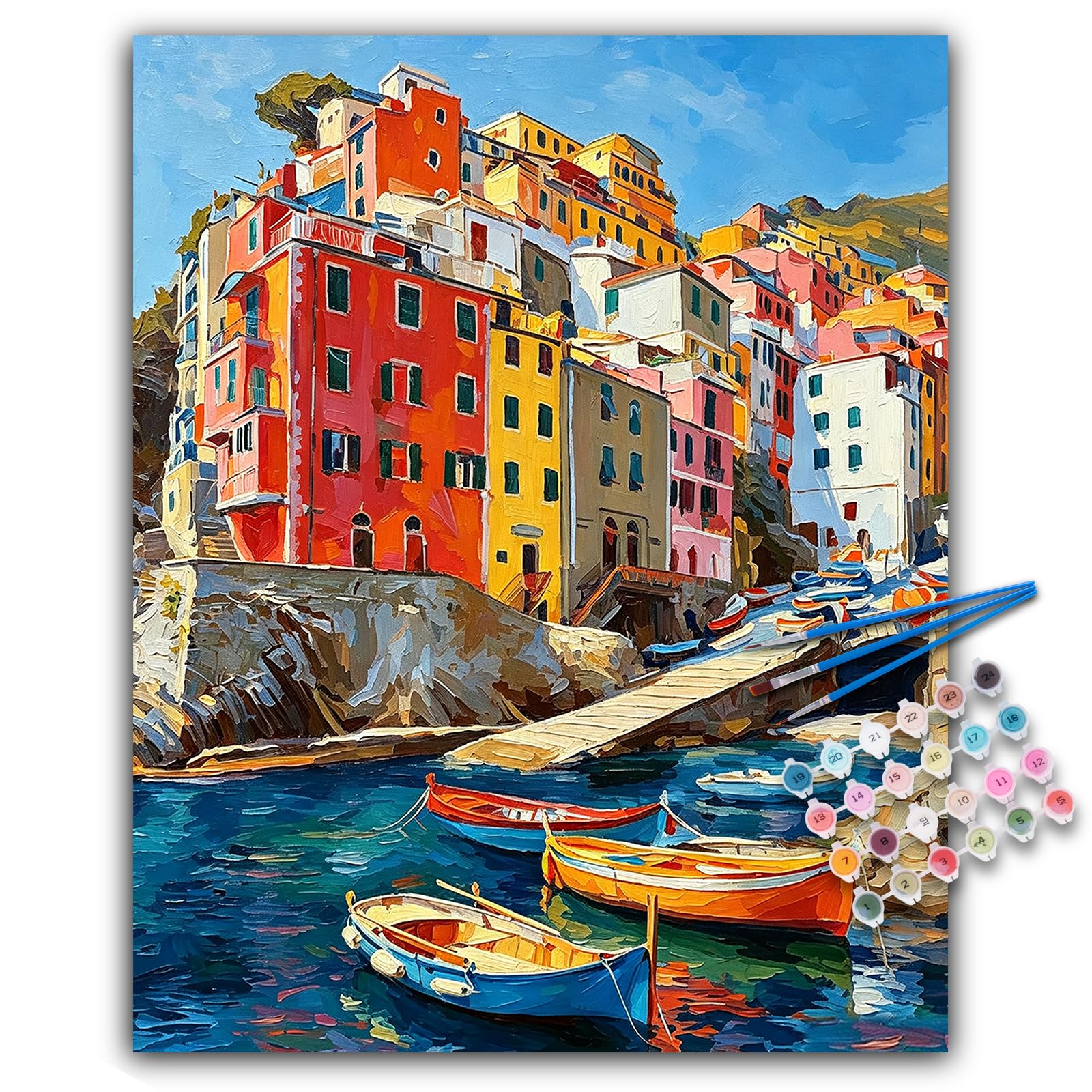 Offito Art Paint by Numbers for Adults, Italian Coastal Village, 16x20 Inch
