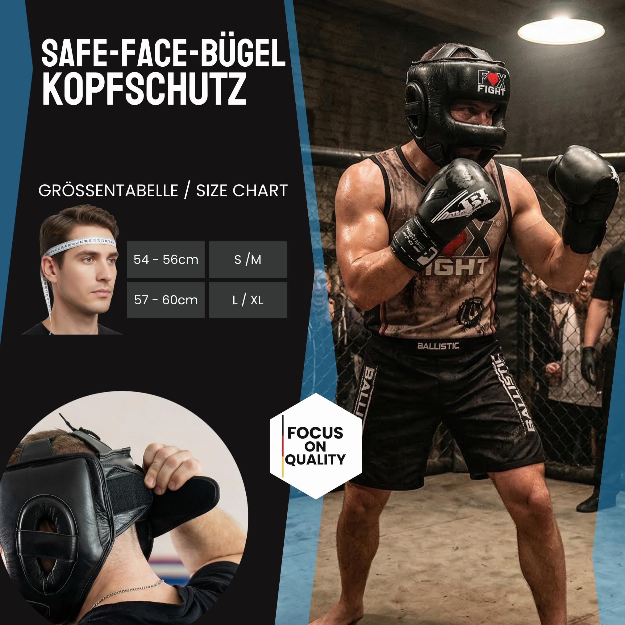 Fox de Protection Fight Arceau de Protection avec (Nez) Tête schuts Headguard/Cuir – Noir