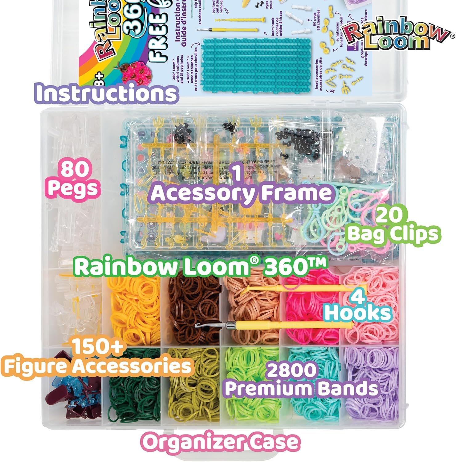 Rainbow Loom: 2,800 Bands 360 Free Form Kit with 360 Loom, Accessory Frame, Storage Case, 100+ Accessories & 3 Hooks - DIY Figure Making Set for Kids 8+
