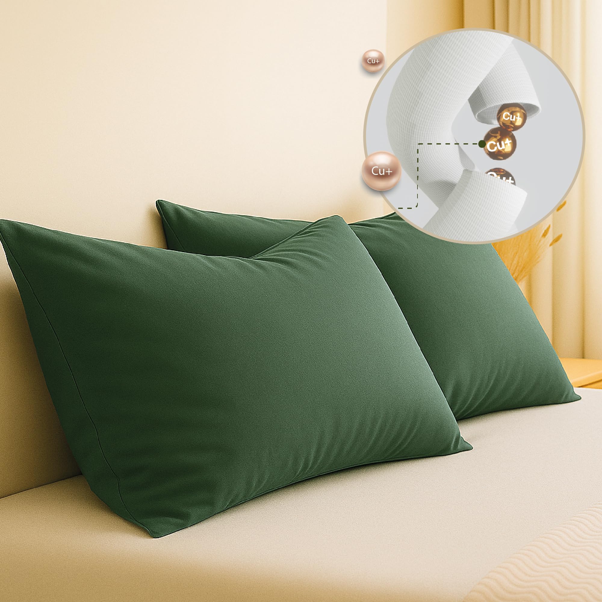 Brightr Luxury Eucalyptus Silk Pillowcase 2 Pack Infused with Copper | For Skin & Hair | Anti-Ageing | Anti-bacterial & Acne Prone Skin | 50X75cm - Dark Green
