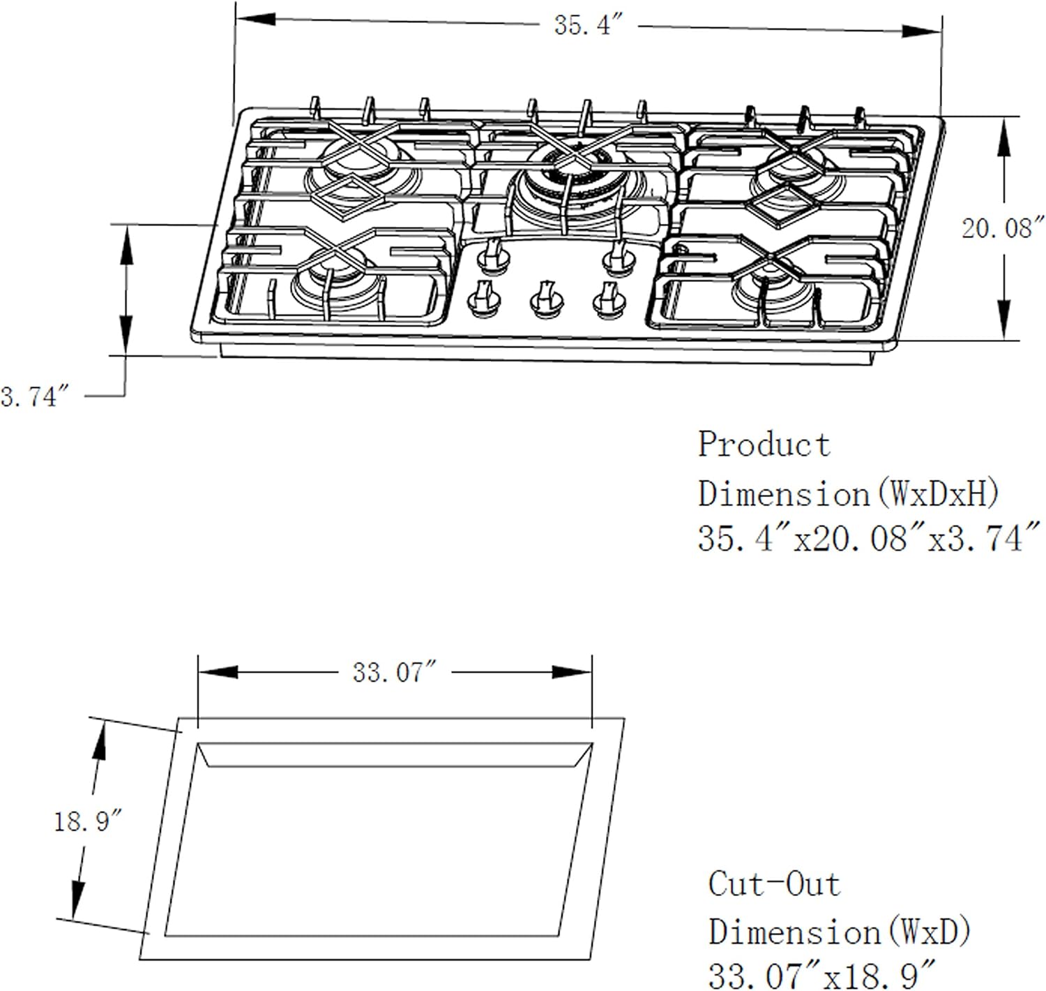 One-Day Sale: Up to 40% Off Empava 36 in Gas Cooktop with 5 Italy Sabaf Sealed Burners NG/LPG Convertible Stove in Stainless Steel EMPV-36GS5B90S