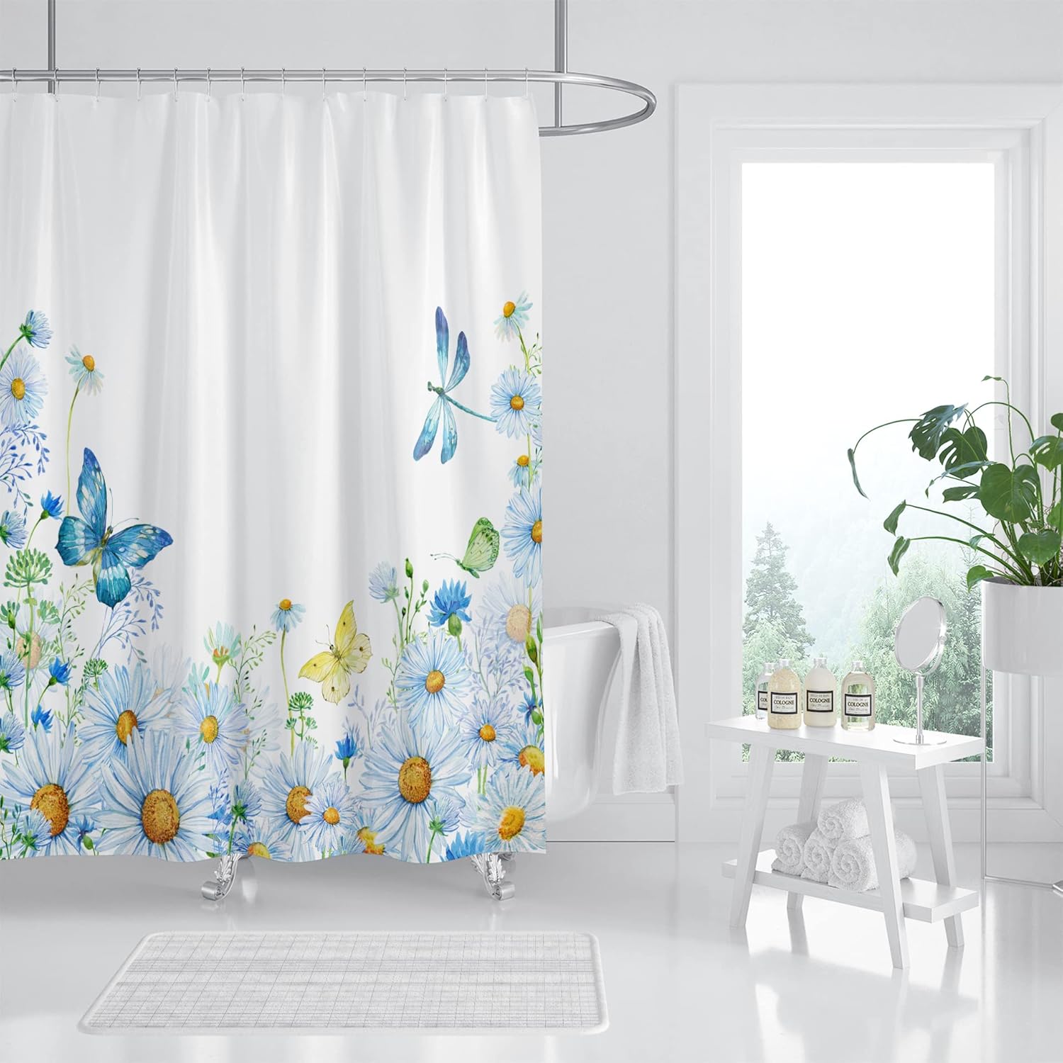 Hipposama Daisy Shower Curtain, Farmhouse Floral Shower