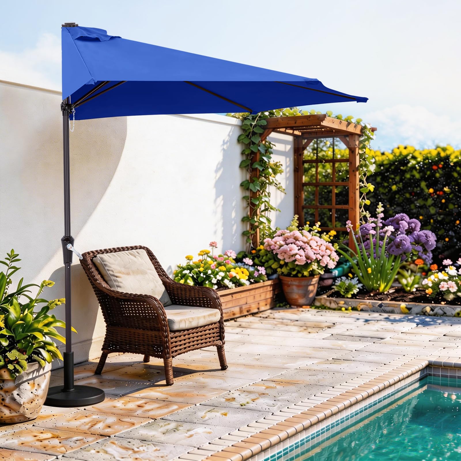ABCCANOPY Patio Umbrella 9FT Outdoor Half Umbrella(Blue)