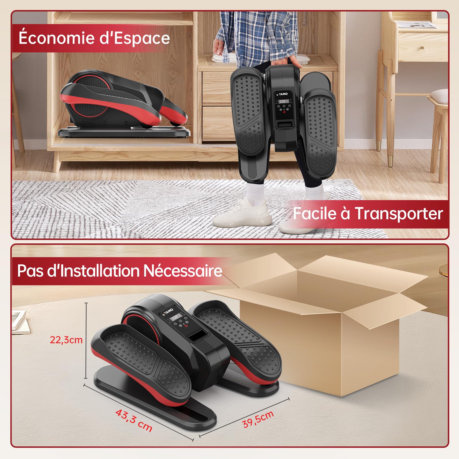YAMO Appareil Elliptique de Bureau, Vélo Elliptique Électrique avec Télécommande et Écran LED, 12 Vitesses Réglables