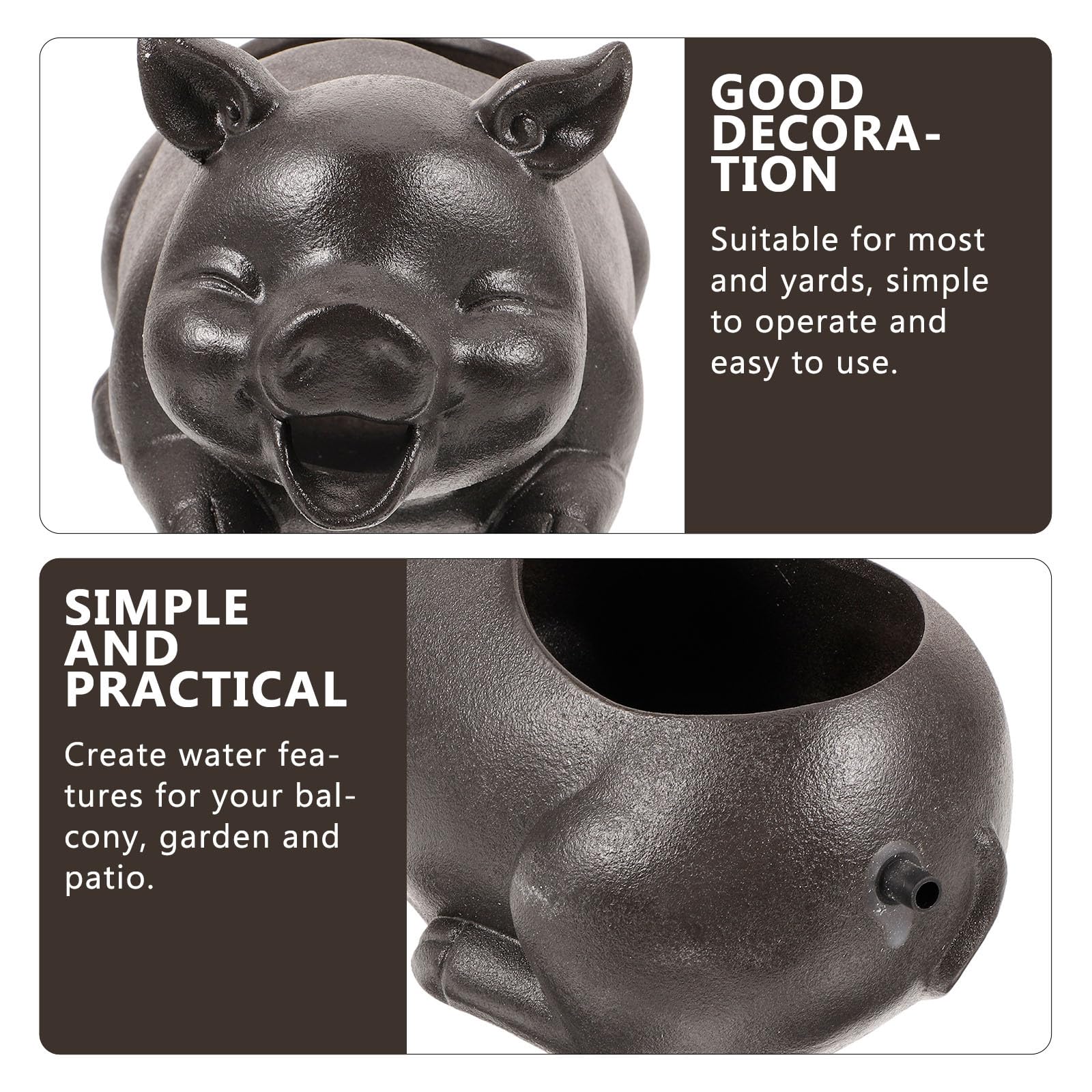 ibasenice Keramikbrunnenschwein Zirkulierendes Schwein Schwarz für Gartenbrunnen und Innenraum Entspannender Wasserfluss Natürliche Wasserzirkulation Brunnendekoration für Außenbereich