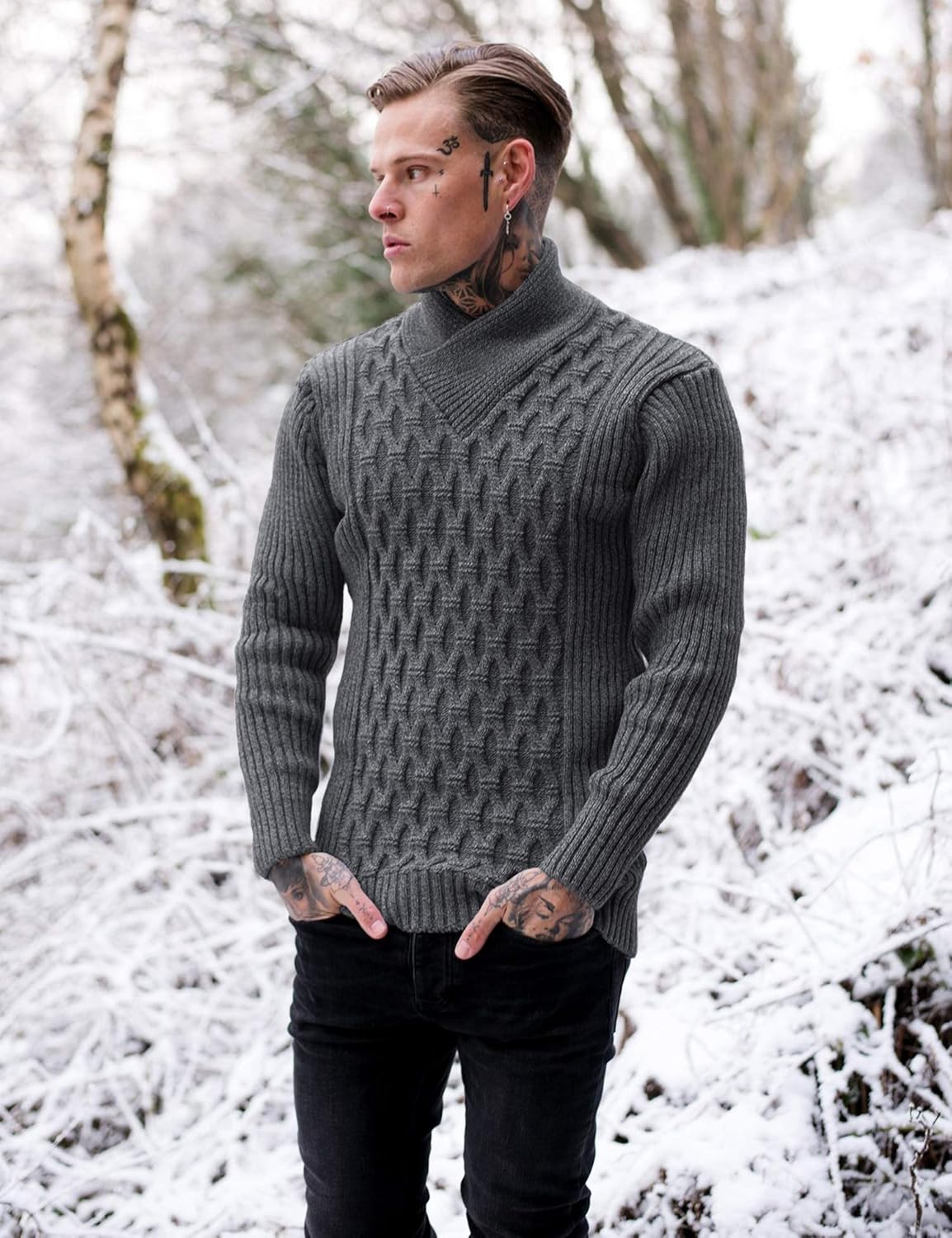 COOFANDY Mens Pullover Sweaters Fashion Diamond Knit Sweater Stylish Knitwear Lightweight Jumper - Image 2