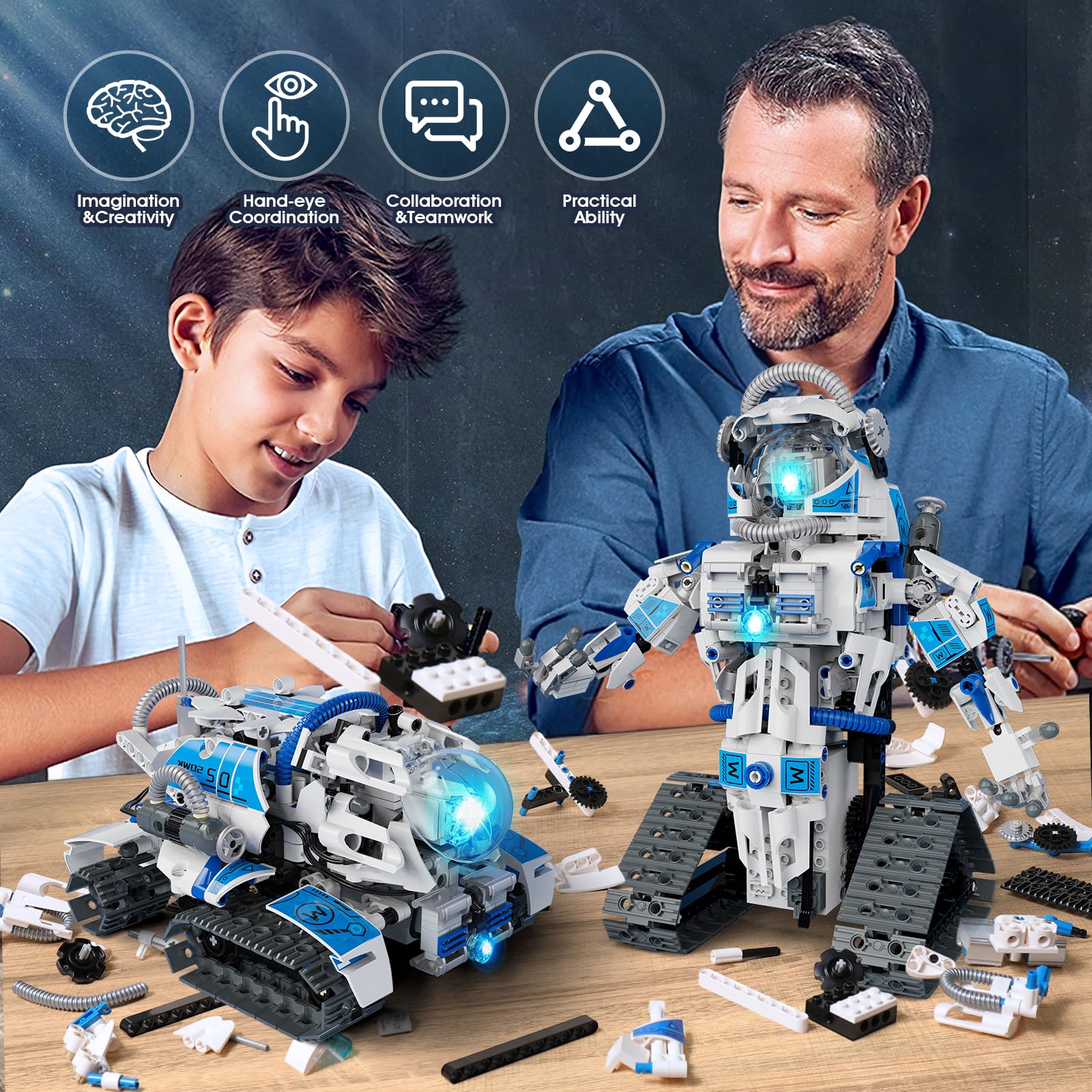 STEM - Kit de robot 6 en 1, aplicación de 780 piezas y control remoto para niños de 8 a 14 años en adelante, kit de codificación técnica