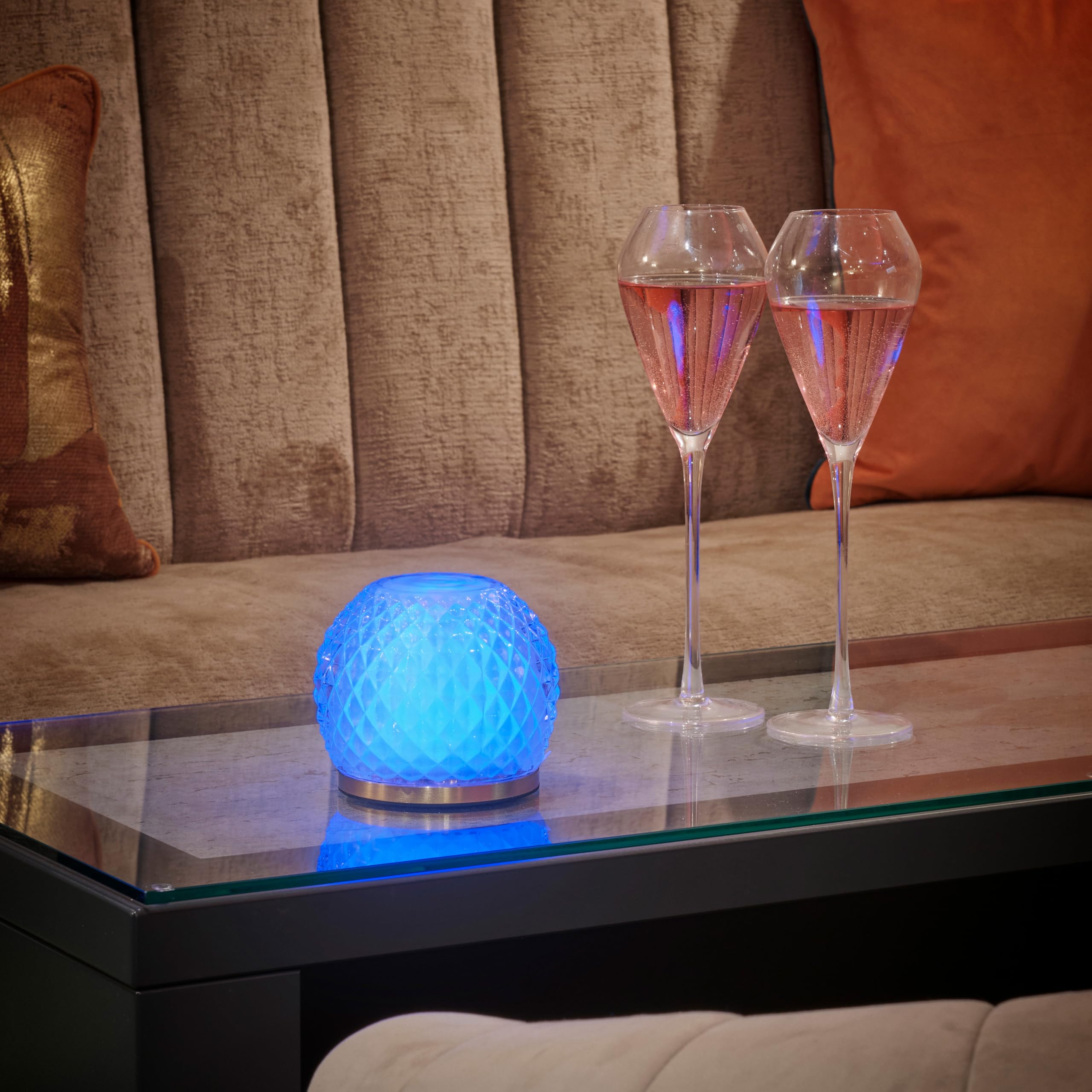 Omniance Elara Lámparas de Mesa Inalámbricas Pack de 4, 8 Fuentes de Luz | Recargable regulable cambio de color, diseño madera y cristal mate, USB-C, temporizador, para restaurante y hotel