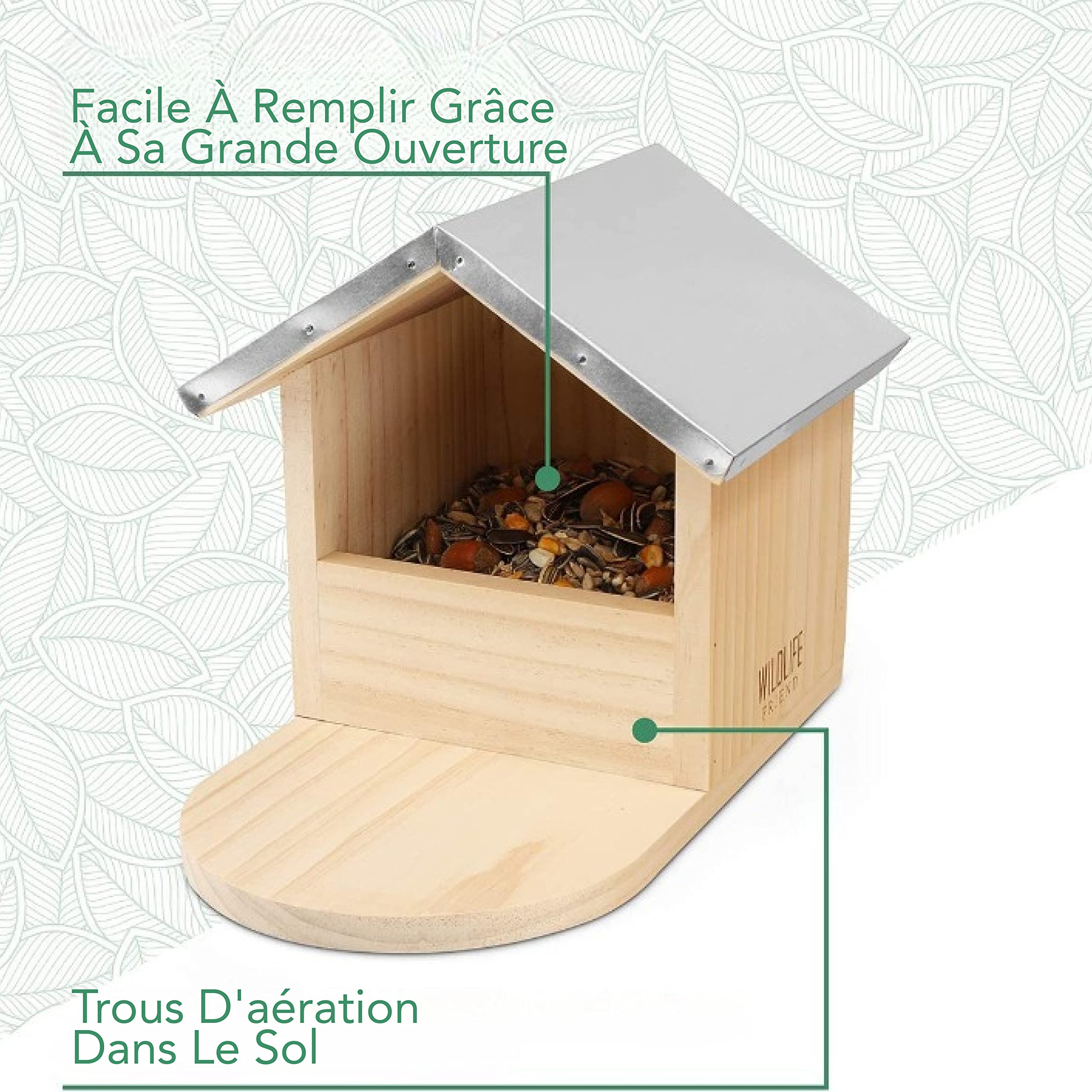 Mangeoire Oiseaux Exterieur En Bois, Mangeoire à Oiseaux, Distributeur Suspendu Imperméable D'Extérieur Mangeoire