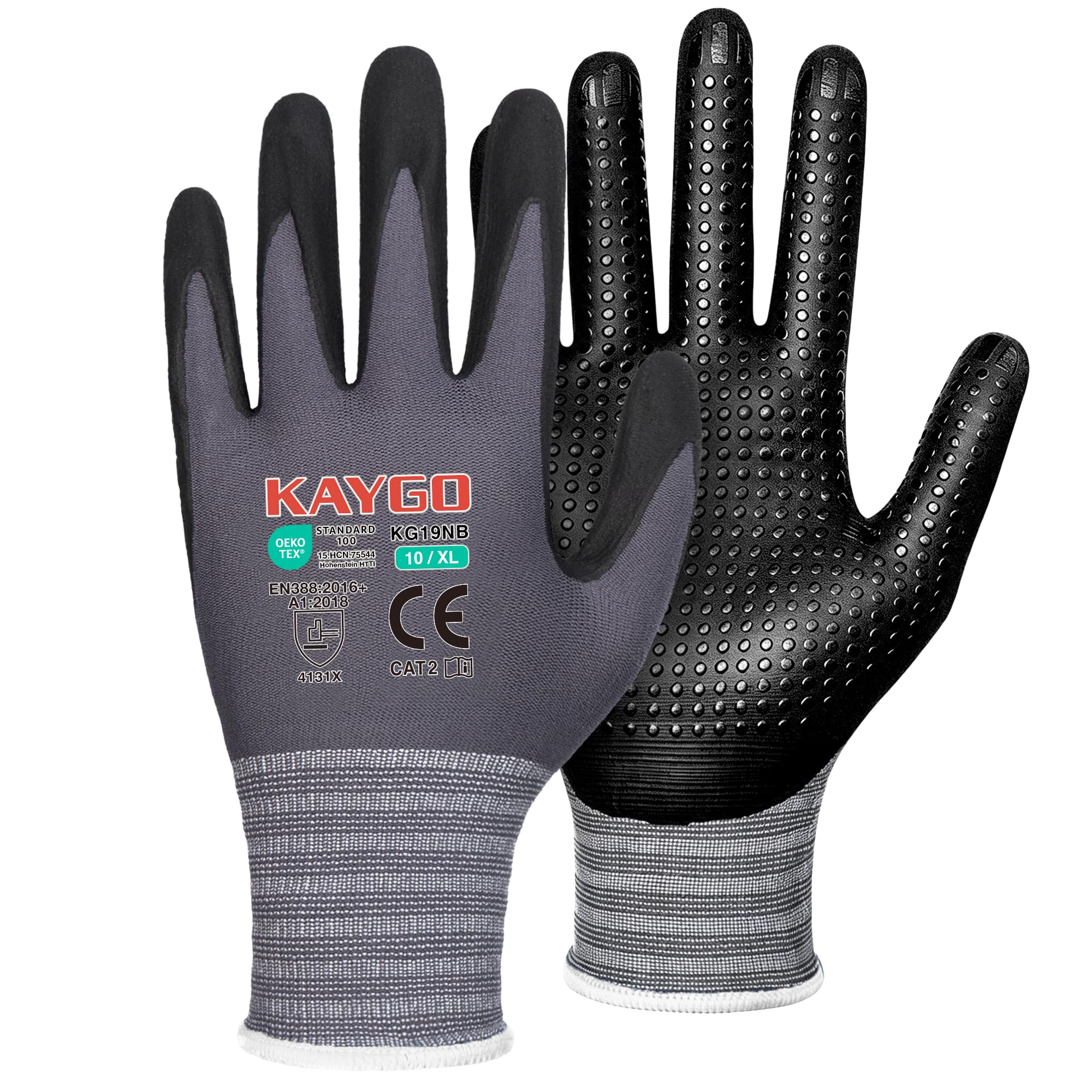 KAYGO MicroFoam Nitrile Coated Work Gloves, 3 Pairs KG19N Seamless Knit Nylon, Micro Dots for Enhanced Grip, Breathable and Durable, Ideal for