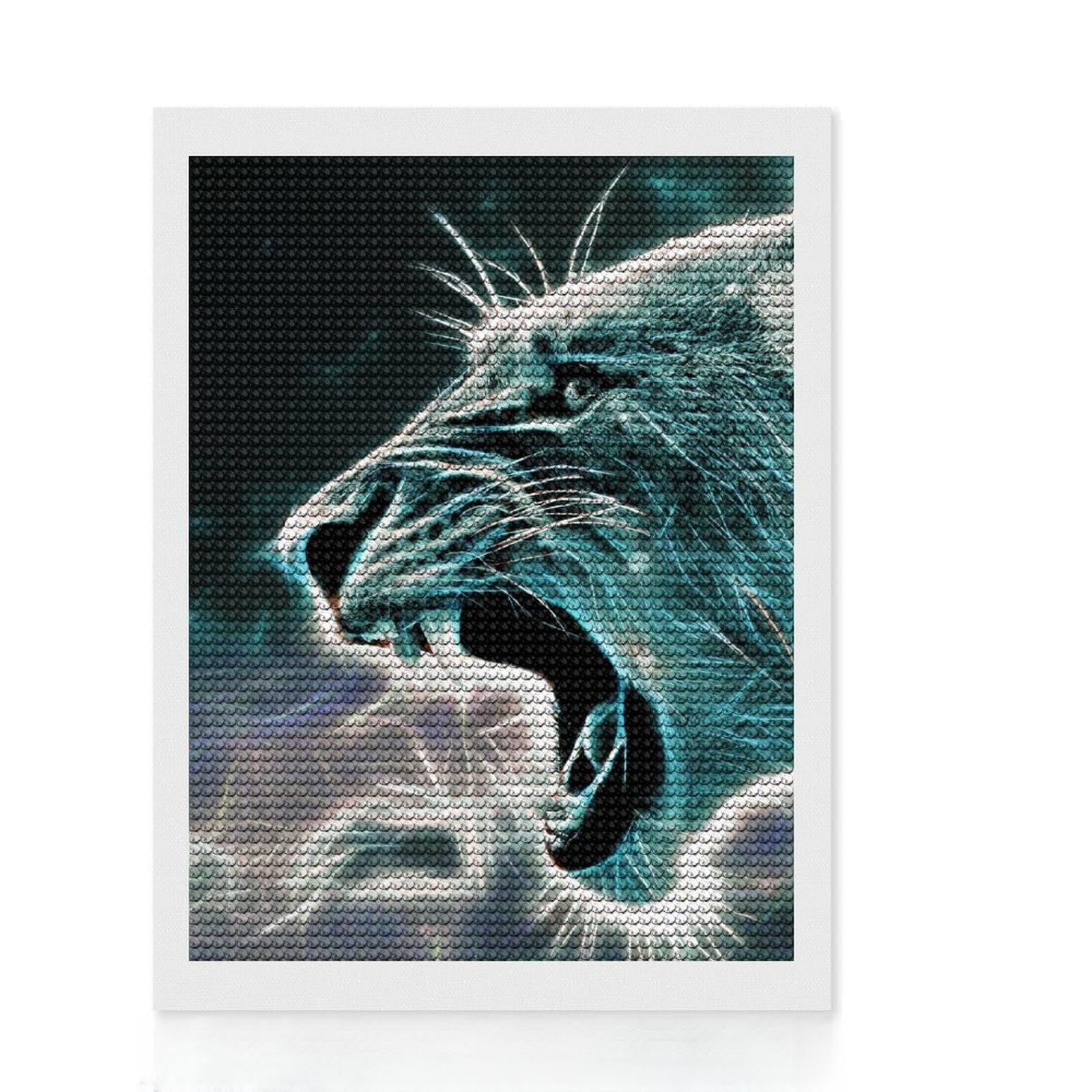 Junmoney Lion Fractal Diamond Painting Set 12"x16", Stress Relief Craft, Finish and Display, Boho Decor, for Women, Sparkling Round Gems