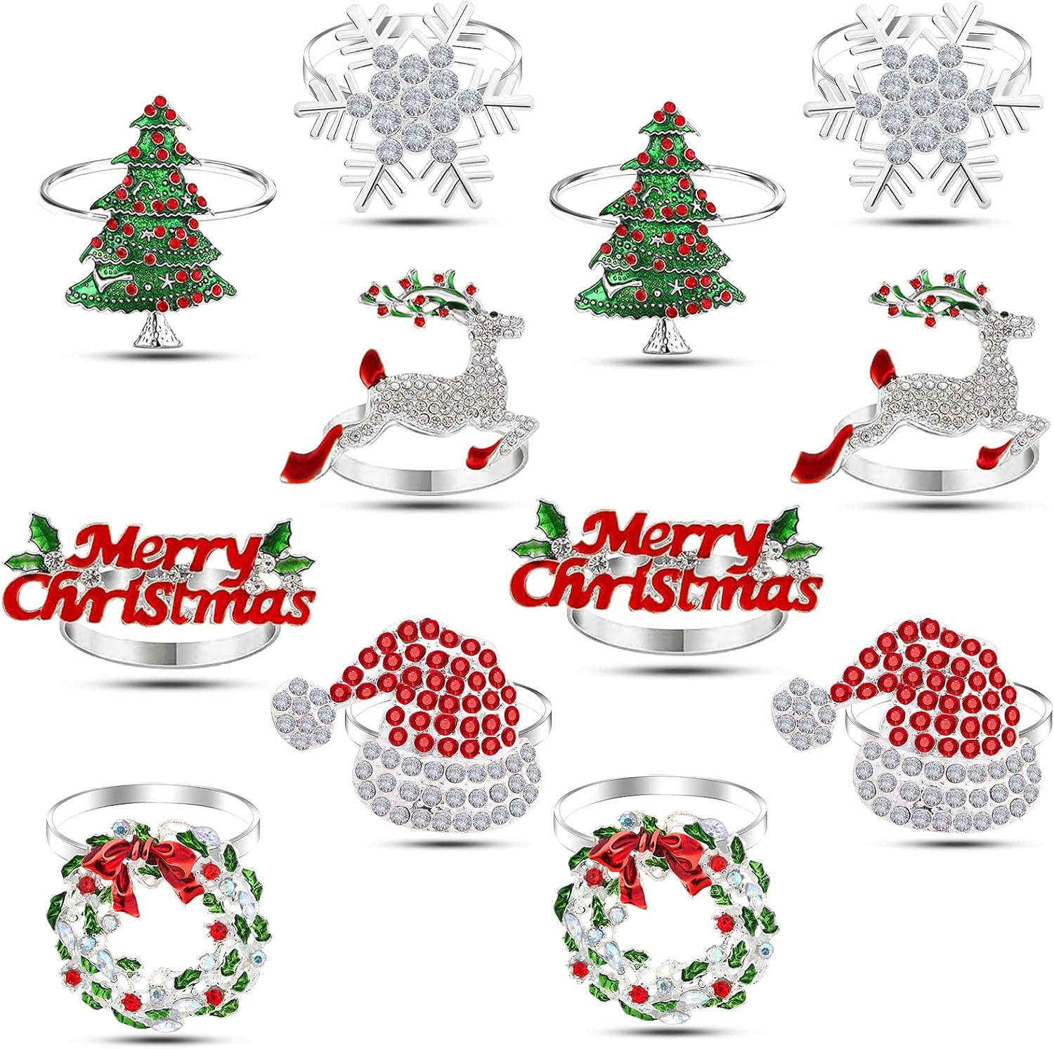 12 Pcs Christmas Napkin Ring Set of 12 Silver Napkin Ring with Cloth