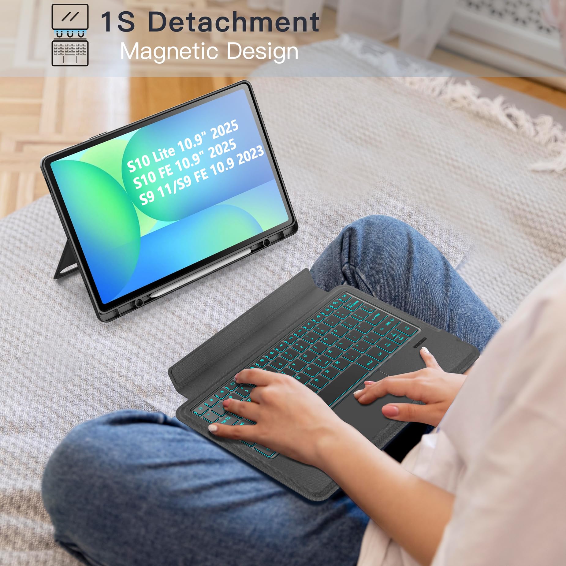 Funda con teclado para Samsung Galaxy Tab S10 Lite/S10 FE/S9 FE 27.7 cm/S9