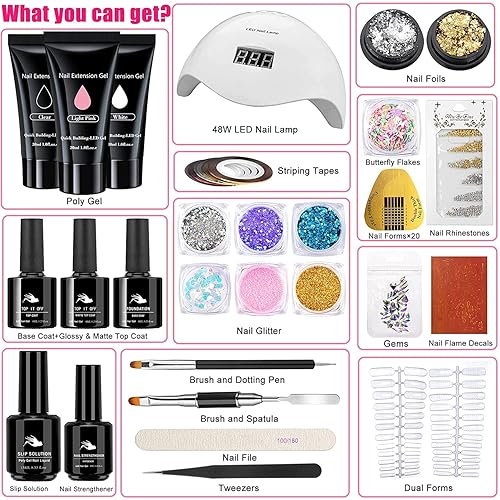 Miniatura 4 de Kit de uñas de gel de extensión de polietileno gel de extensión de uñas de 106oz con lámpara de uñas LED de 48 W U V kit de uñas de poligel con