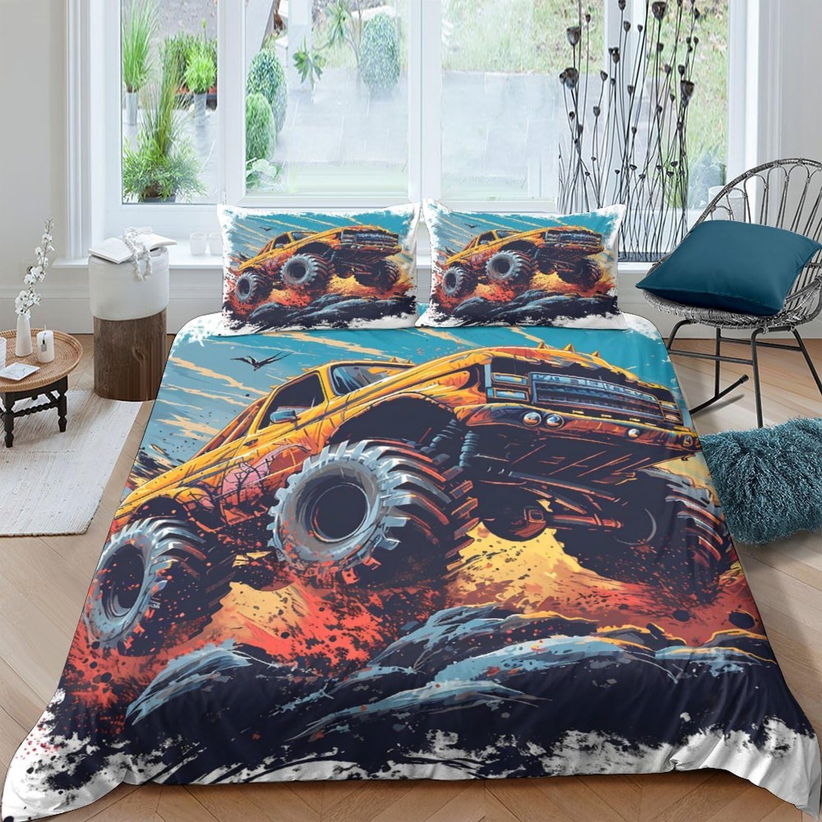 Ctjqhvkz Style-5 3D Printed Monster Truck Fitted Sheet Microfiber Soft Colourful Off-Road Bed Sheet For Bedroom Dorm Mattress Decor Single（135X200cm）