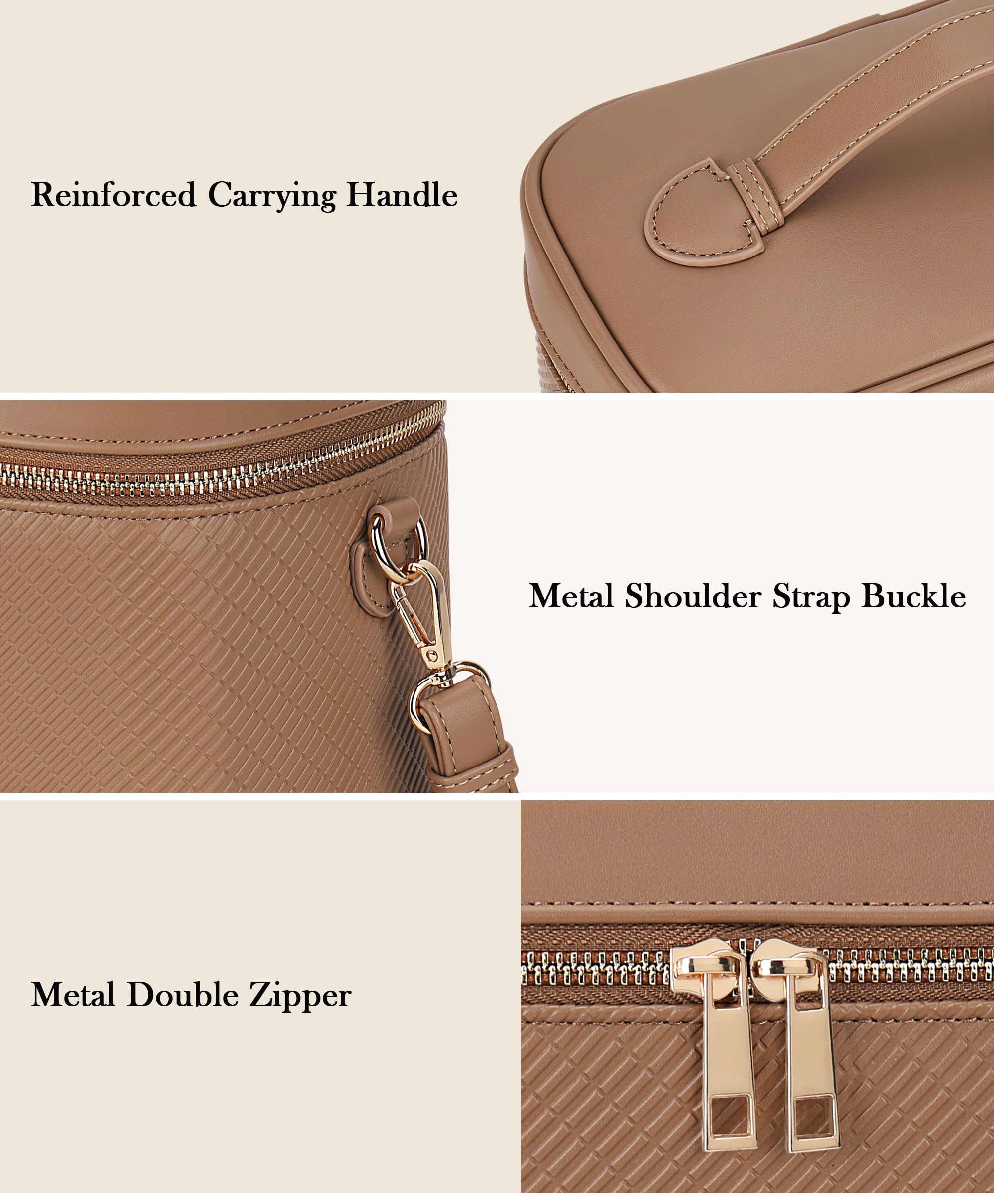 YOUNGOA Large Stylish Makeup Bag Cosmetic Make Up Travel Bag for Women, Delicate Model (Brown)