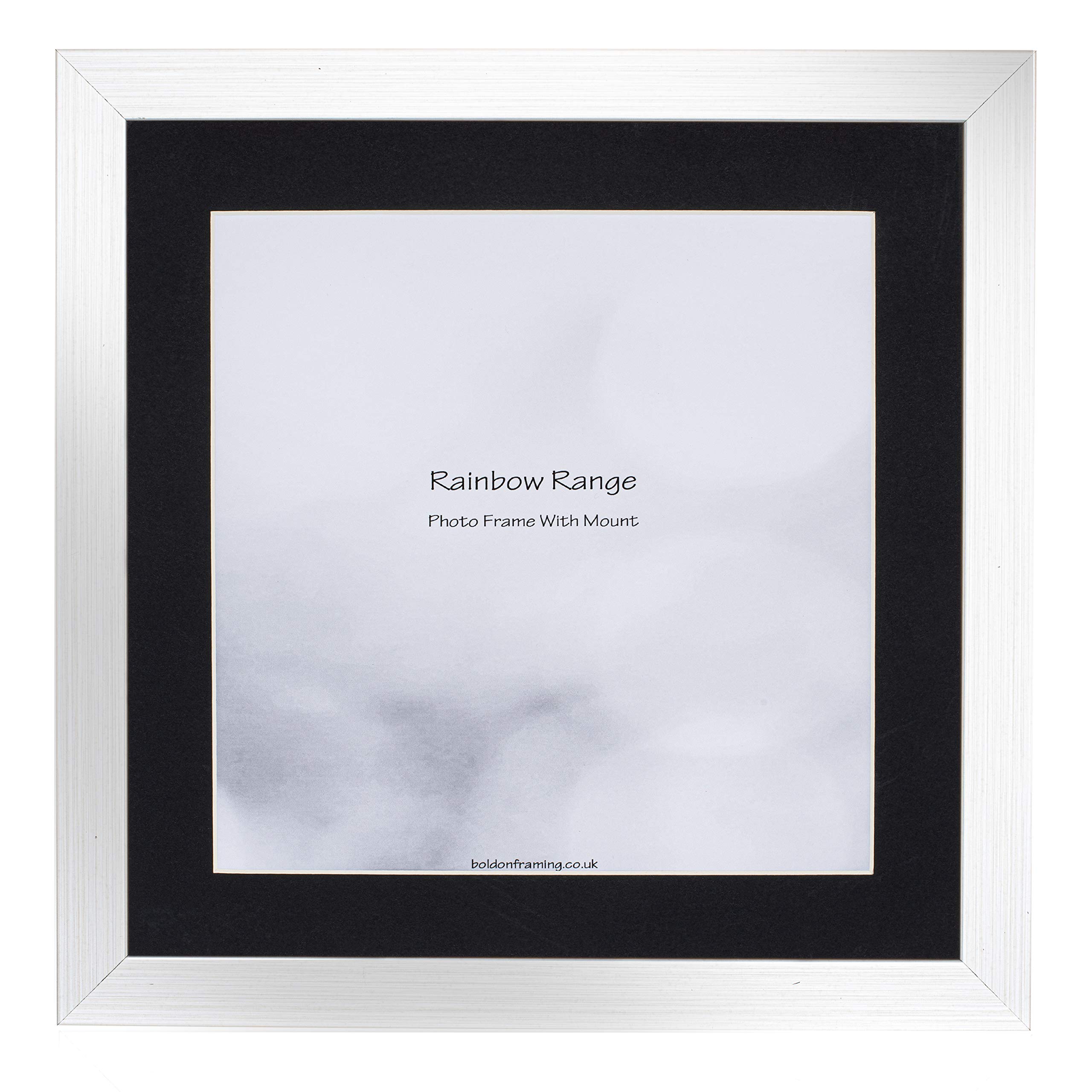 Boldon Framing - Silver, Square Thin Photo Frame in Solid Wood with Black Wall Mount, 12x12 - Pic Size 10x10