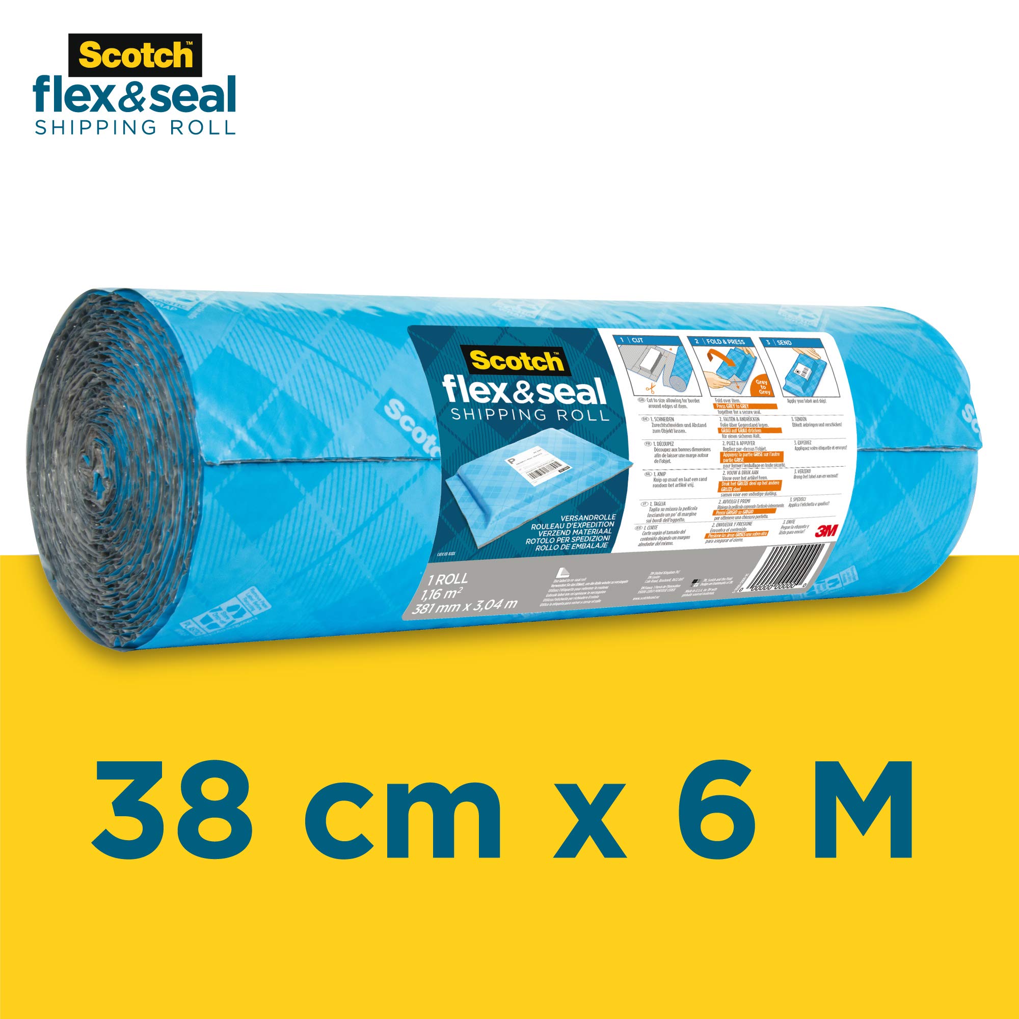 Scotch Flex & Seal Rotolo di Spedizione 38 cm x 6 m Imballaggio Alternativa a Poli Mailer