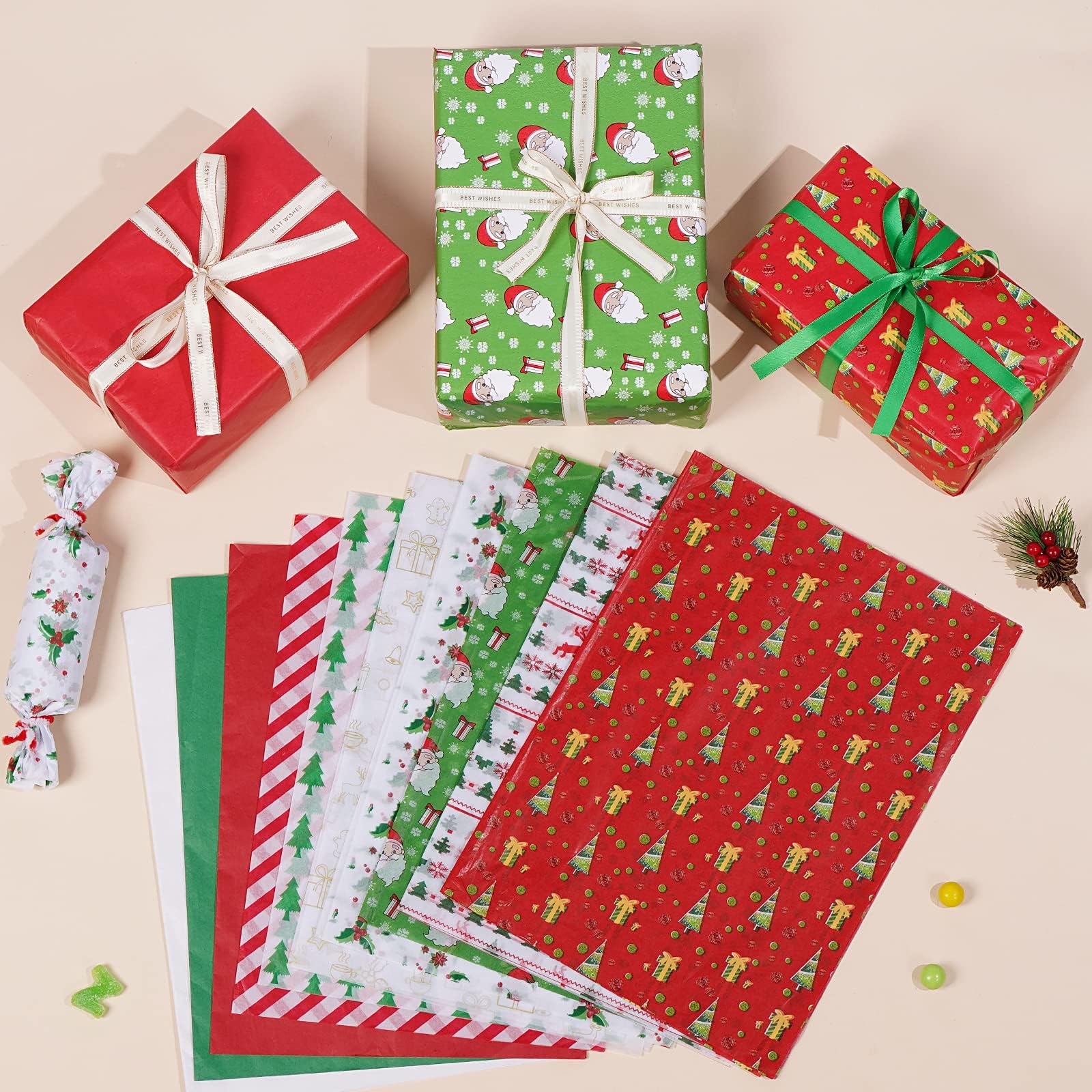 JOYIN 150 Sheets Tissue Paper Assortement Classic Christmas Design, Present Wrap Paper, Accessory For Gift Boxes, Gift Wrapping Bags And Wine Bottles - View #7