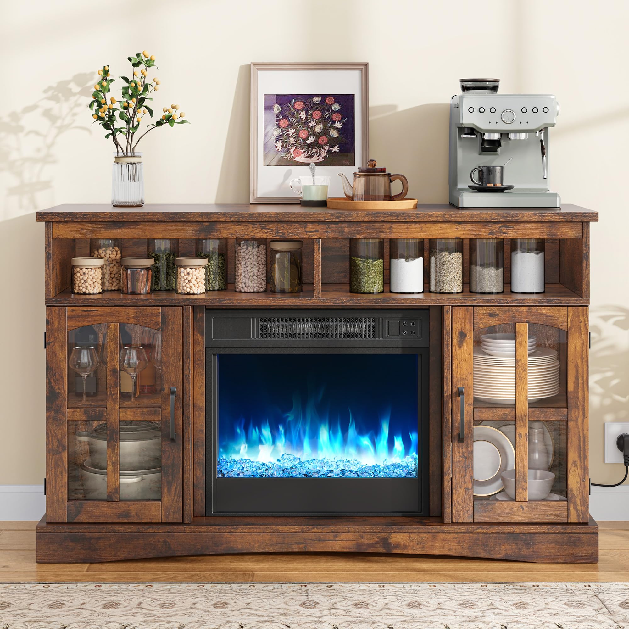 YITAHOME Chimenea eléctrica con calefacción, Chimenea eléctrica para la Sala de Estar con Efecto de Llama, Llama Ajustable, Temporizador de 1-8 Horas, protección contra sobrecalentamiento, función de