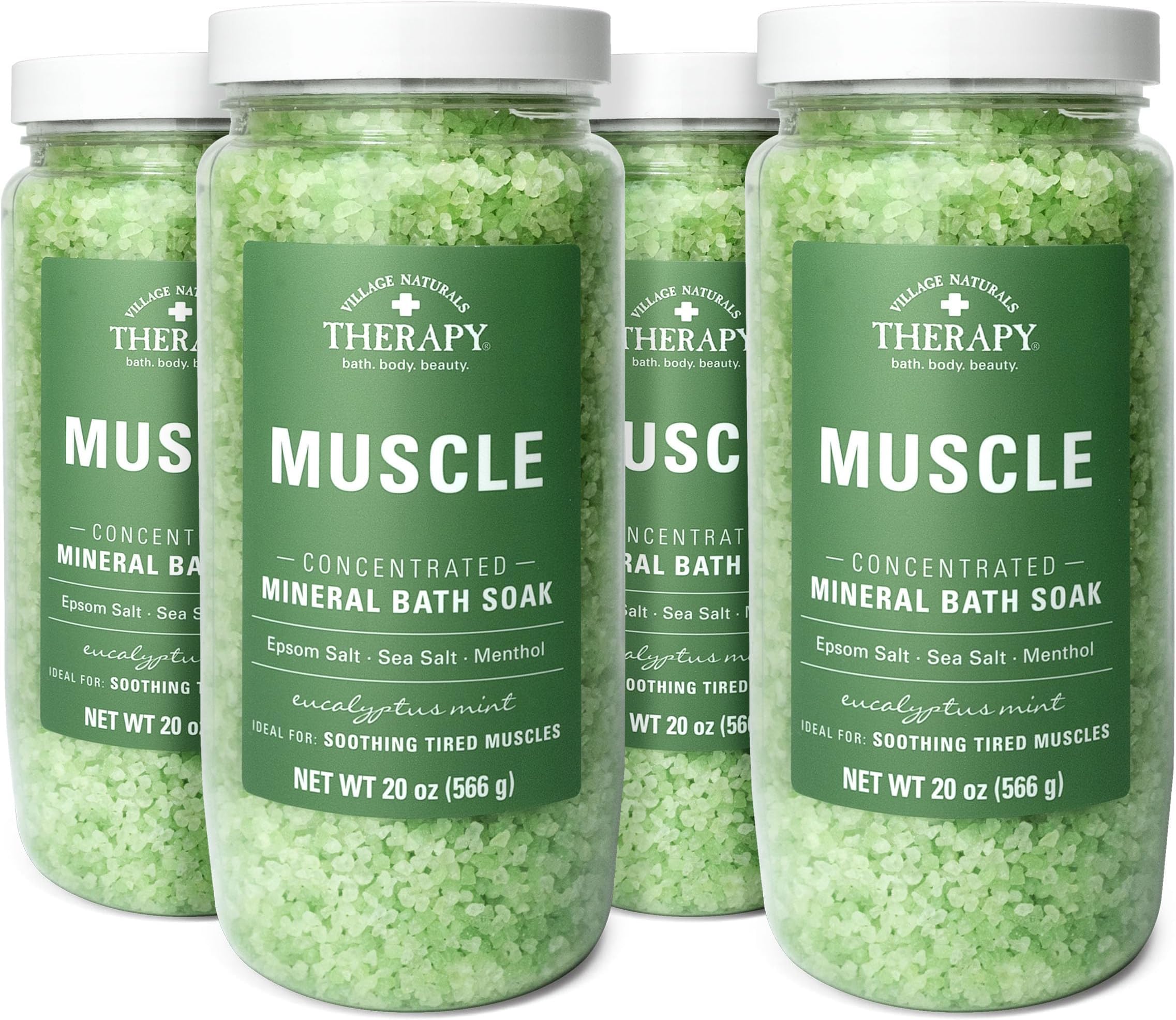 Muscle Concentrated Mineral Bath Soak, Eucalyptus Mint Scent, 20 oz, Pack of 4