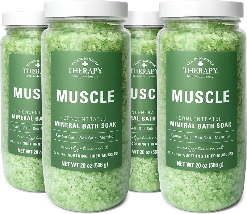 Muscle Concentrated Mineral Bath Soak, Eucalyptus Mint Scent, 20 oz, Pack of 4