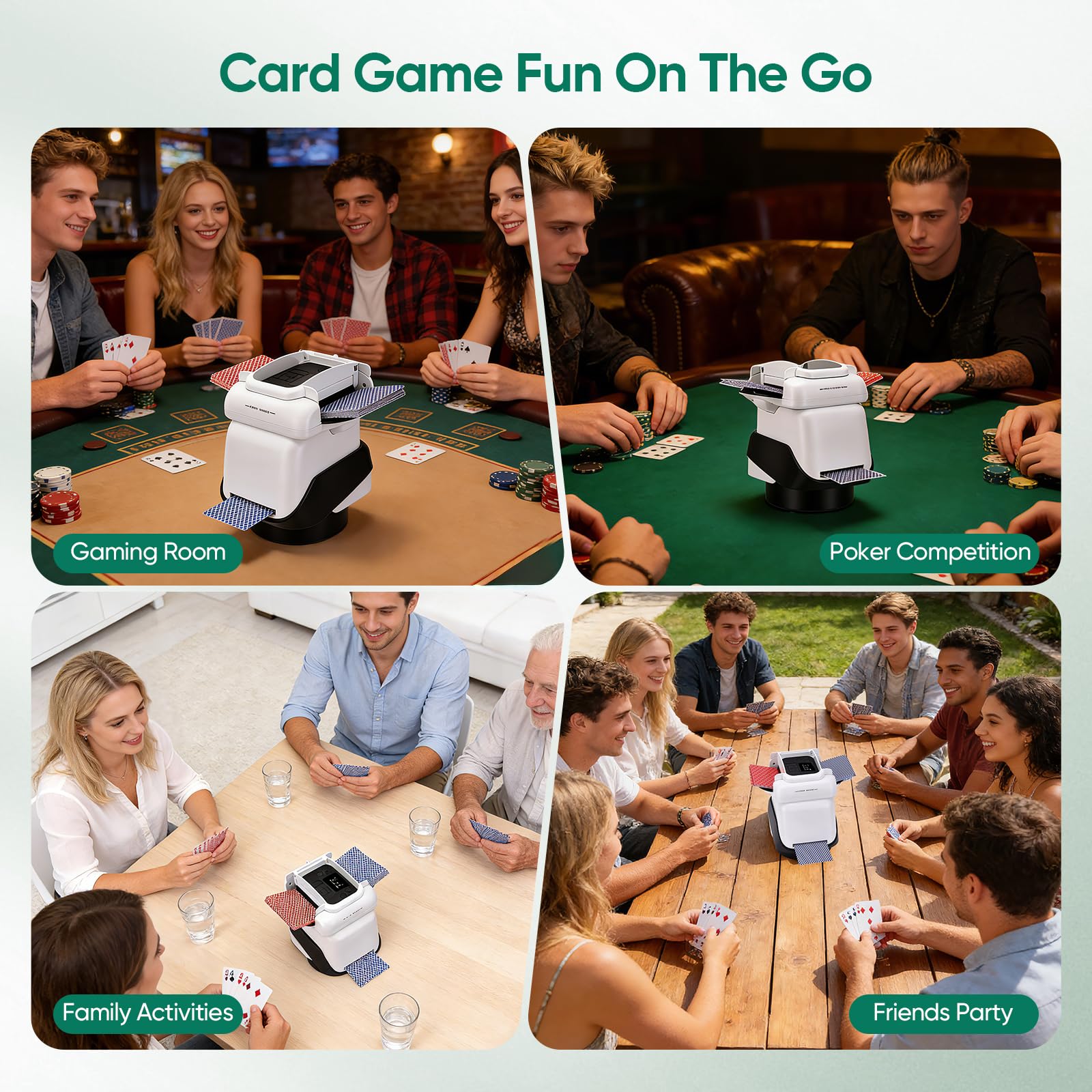 Mezclador y repartidor de cartas con giro de 360° para 1-4 barajas, mezclador y repartidor automático de cartas. Para 2-8 jugadores, con 4 mandos a distancia, recargable, silencioso, para póquer, UNO