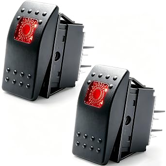 Taiss RK1-06N-R Boat Marine Illuminated Rocker Switch 12V 20A 4Pin On/Off with Red LED Car Offroad Push Button Toggle Switch
