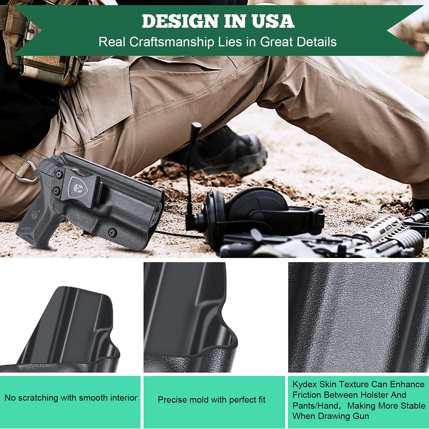 Ruger Security 9 Holster, IWB Kydex Holster Fit: Ruger Security 9 / Security 9 Compact Pistol, Inside Waistband Concealed Appendix Carry Holster, Adj. Cant & Posi-Click Retention