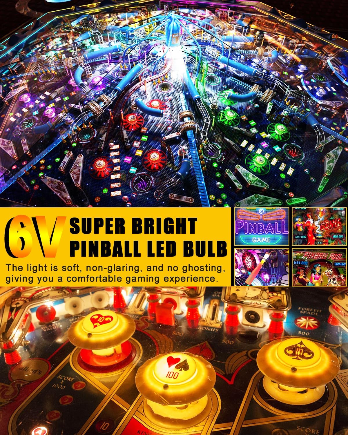 Qasim GE44 47 Pinball Machine LED Bulbs BA9S DC/AC 6.3V/6V Coin-Operated Video Old Fashioned Radio Arcade Pinball Gaming Light Bulb 755 756 1893 1895 1847,White,15 Pack