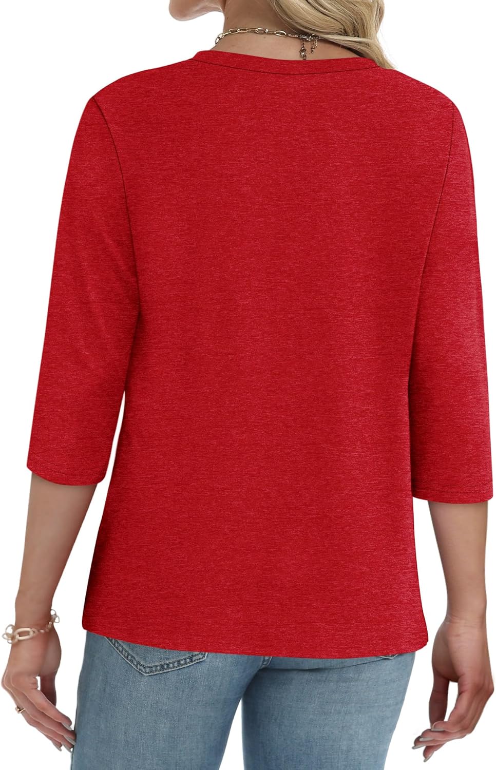 CRAZY GRID Womens Fashion 3/4 Sleeves Tops Fall Crew Neckline Loose Fitting Type Button Down Business Work T Shirts - Image 5