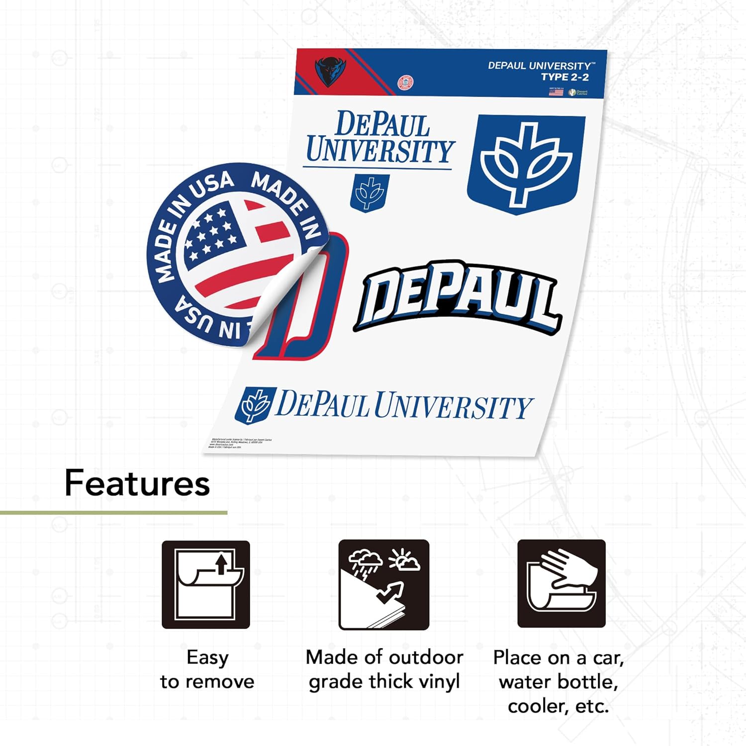 Desert Cactus DePaul University Sticker Blue Demons Sticker Vinyl Decals Laptop Water Bottle Car Scrapbook Sheet T2 (Type 2-3)