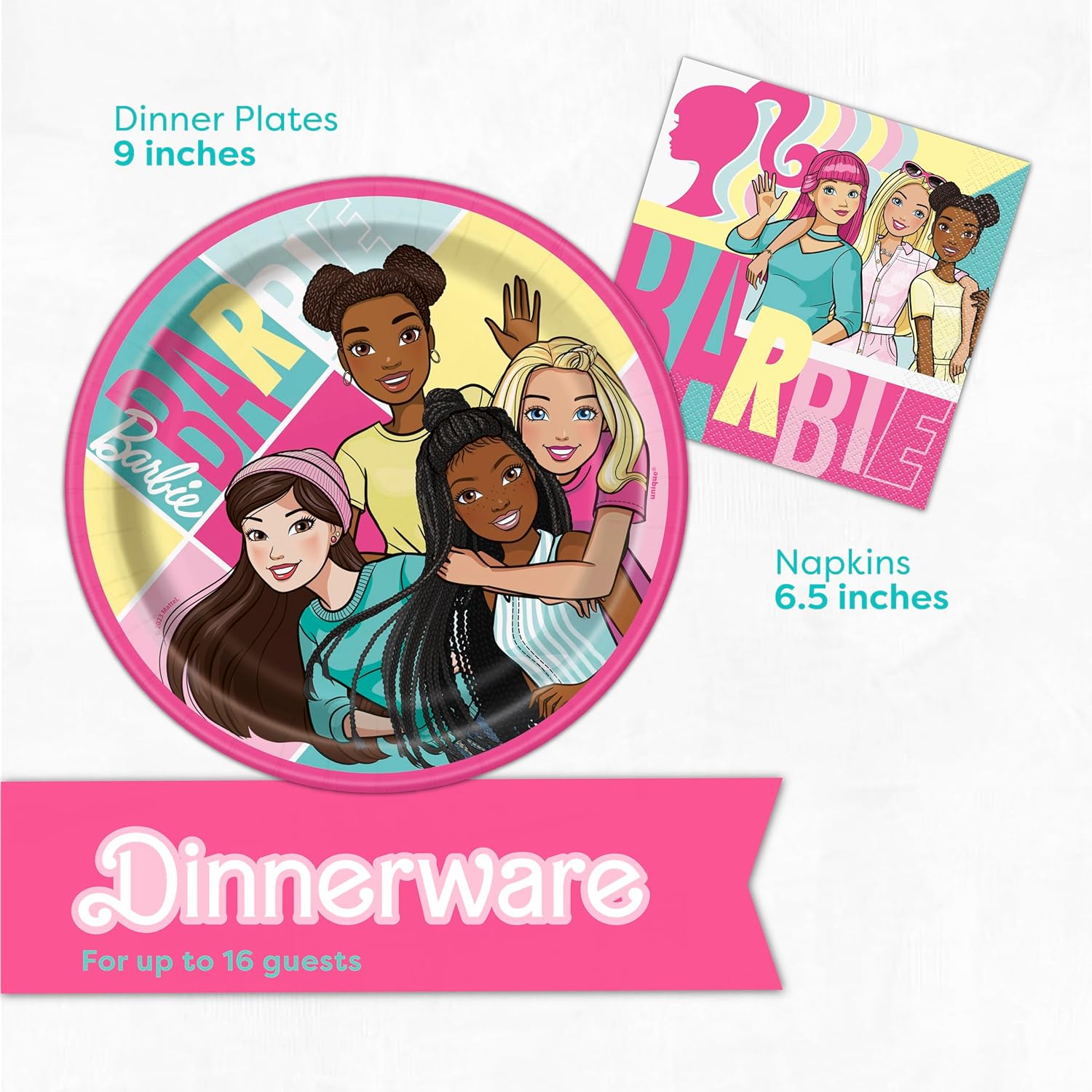 Barbie Birthday Party Decorations | Barbie Party Decorations | Serves 16 Guests | Officially Licensed | Tablecover, Plates, Napkins, Button - Image 3