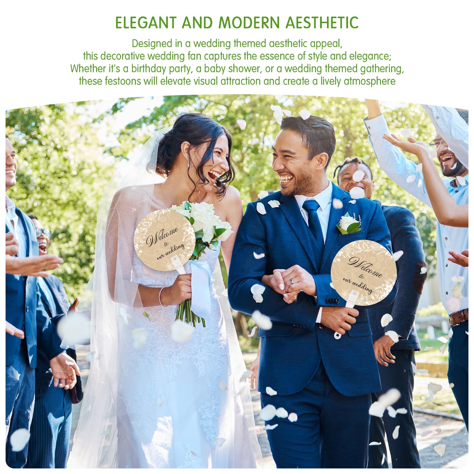 100 Stück Hochzeitsfächer für Gäste, Großpackung Willkommen bei unserer Hochzeit, Kunststoff-Handfächer für Zeremonie, Brautparty, Party, Dekoration, Willkommensbeutel, Füllmaterial (Spitze)
