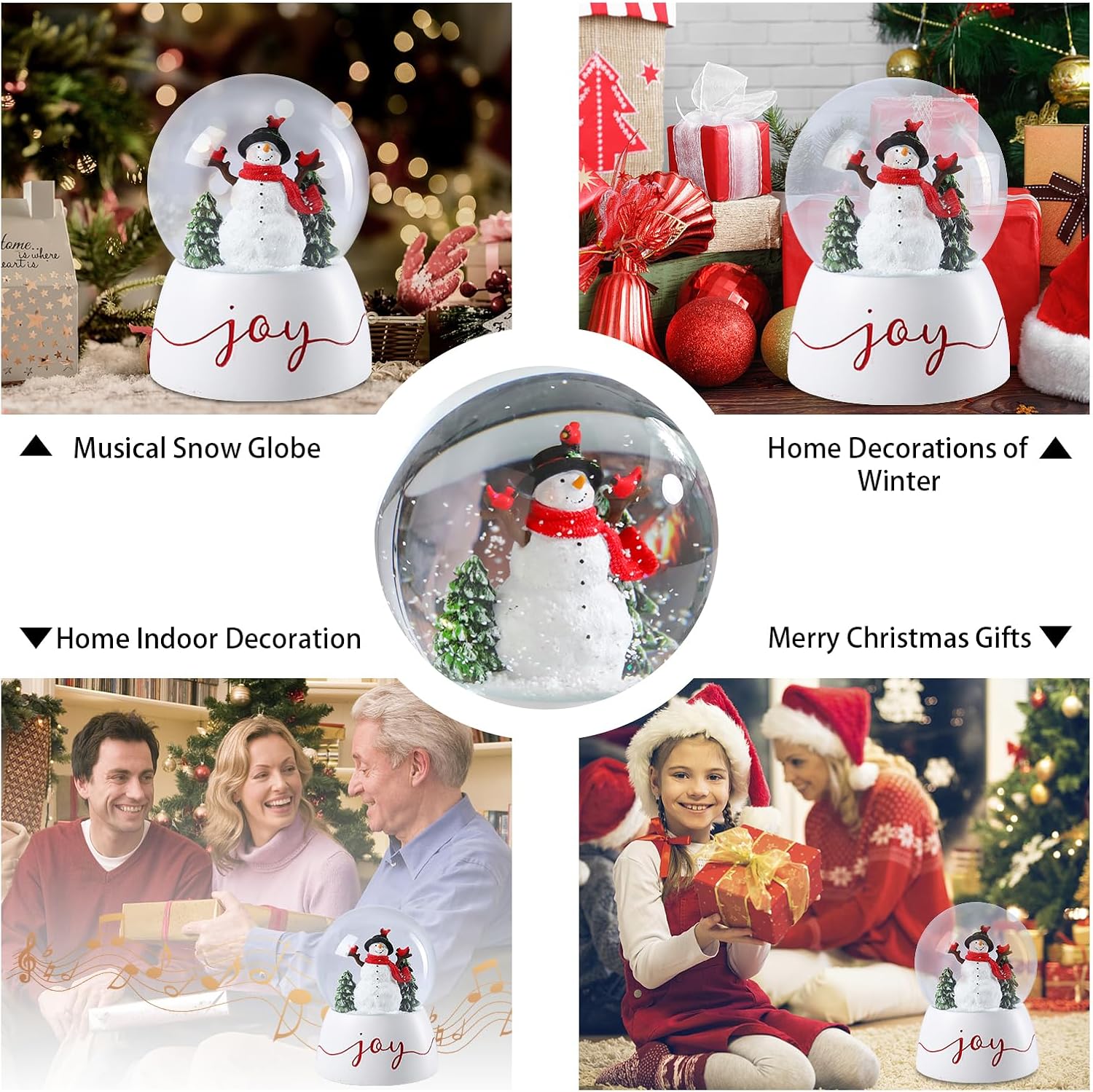 MUMTOP Christmas Snow Globes, Snowman Snow Globes with Red Cardinal and Music Lighted Swirling Glitter Clockwork Water Globe for Home Chapel Christmas Indoor Decorations