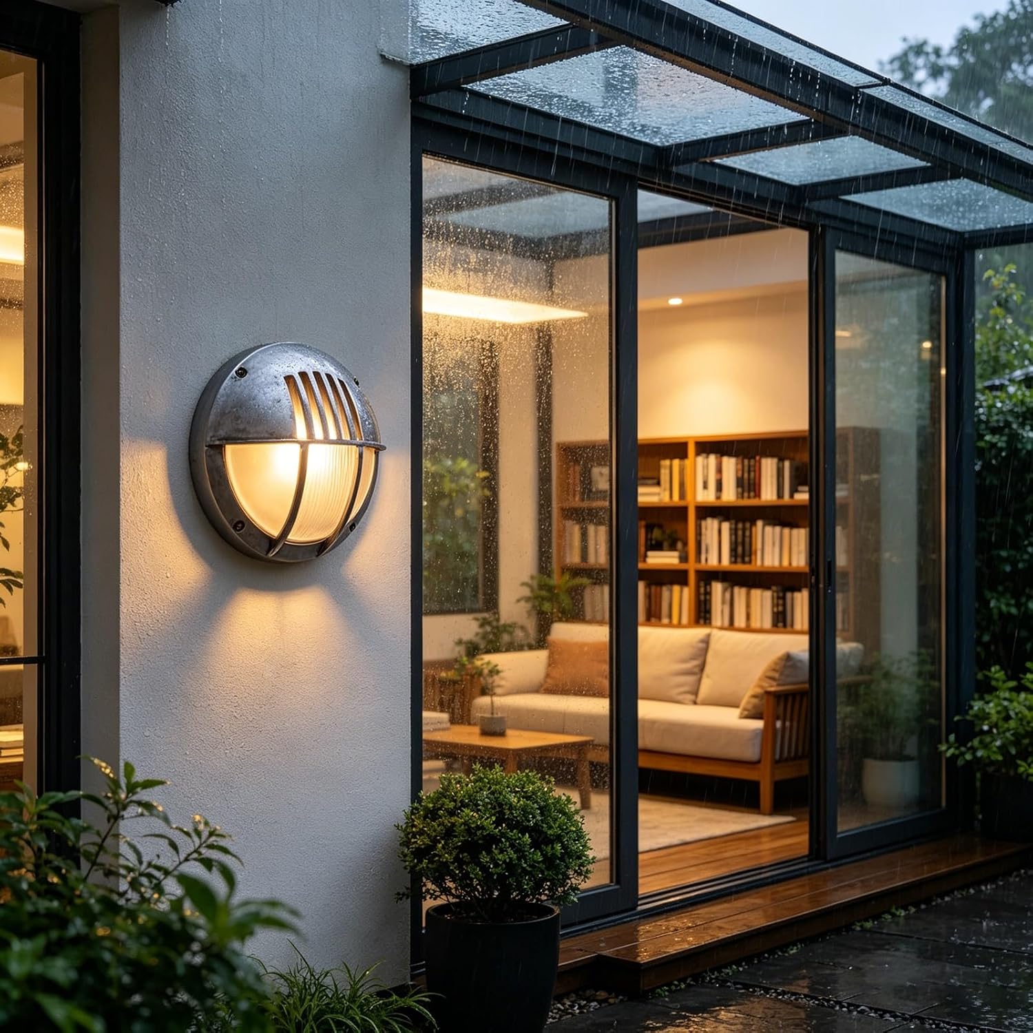 Outdoor Wall Lantern with E27 Socket, 11" Silver Round Glass Shade