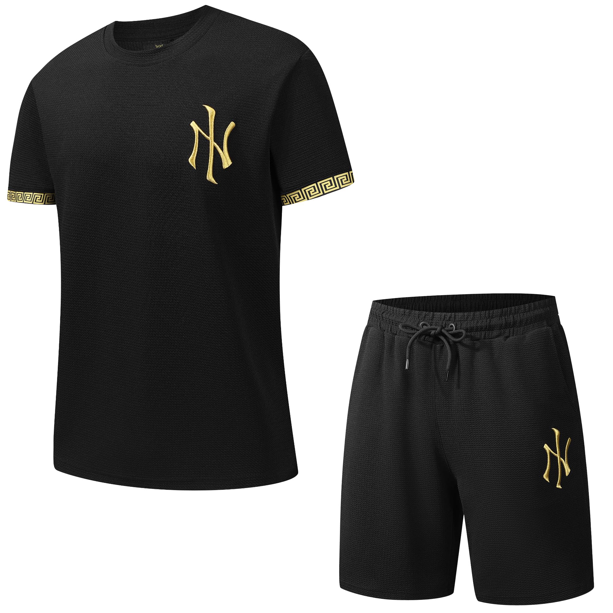 Vibes Men's Black T-Shirt & Shorts Set Summer Tracksuit Textured Waffle Material Premium Short And T Shirt Summers Outfit For Size S M L Xl Xxl (, M)