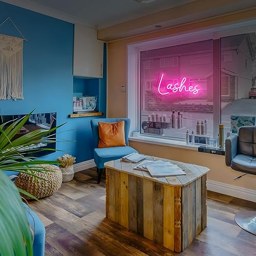 Miniatura 6 de KANAYA Letrero de neón de pestañas de 23 pulgadas, luz LED de neón rosa para decoración de habitación, brillo regulable, para salón de belleza,