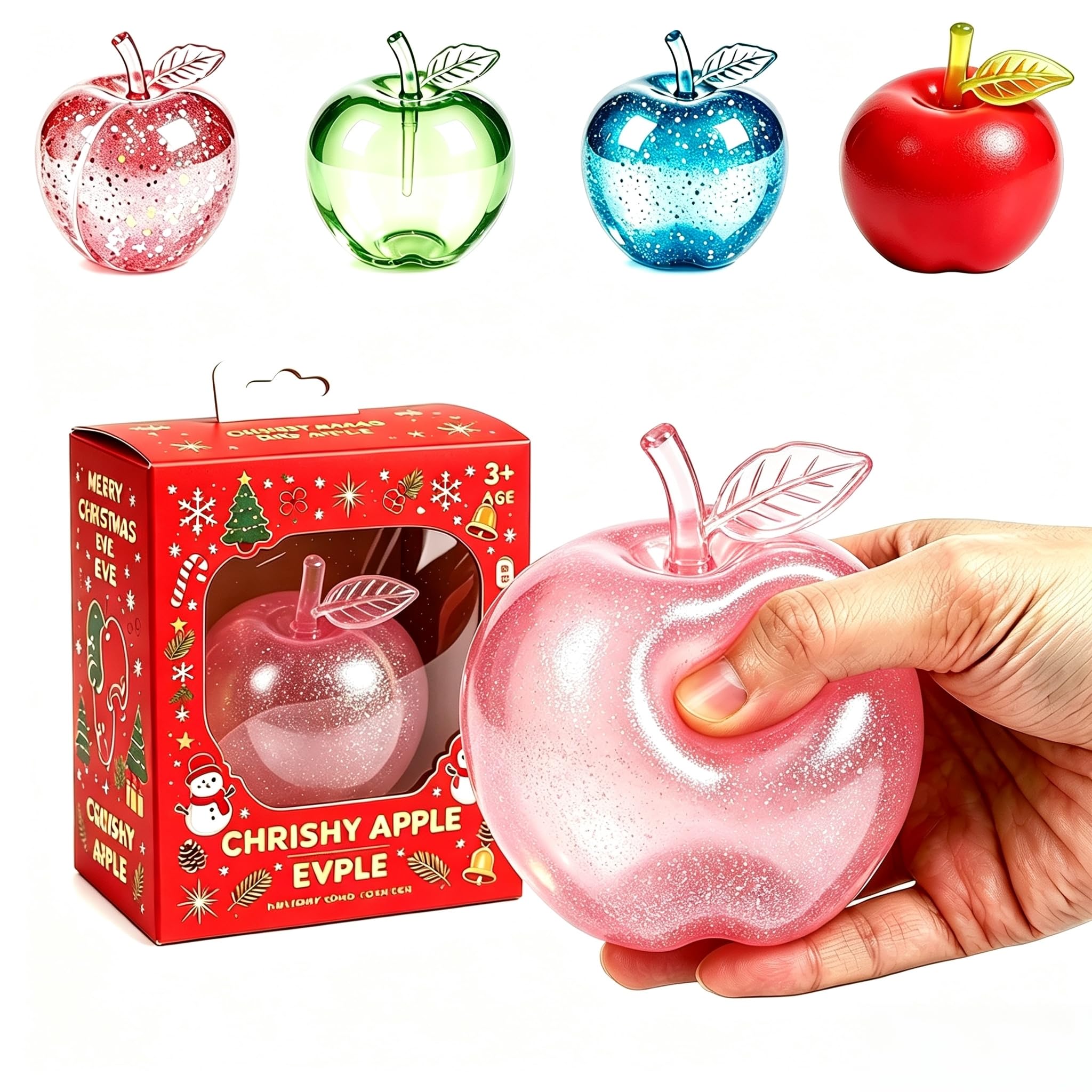 Christmas Apple Squishy Gift, Apple Squeeze Toy with Leaf, Red Apple Stress Relief Ball Shaped Decor, Holiday Present for Party Home Desktop Display (D)