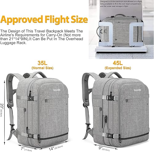 Miniatura 3 de Mochila de mano para hombres y mujeres, mochila de viaje aprobada para vuelos de 42L con 4 cubos de embalaje, Gris, Mochilas de viaje