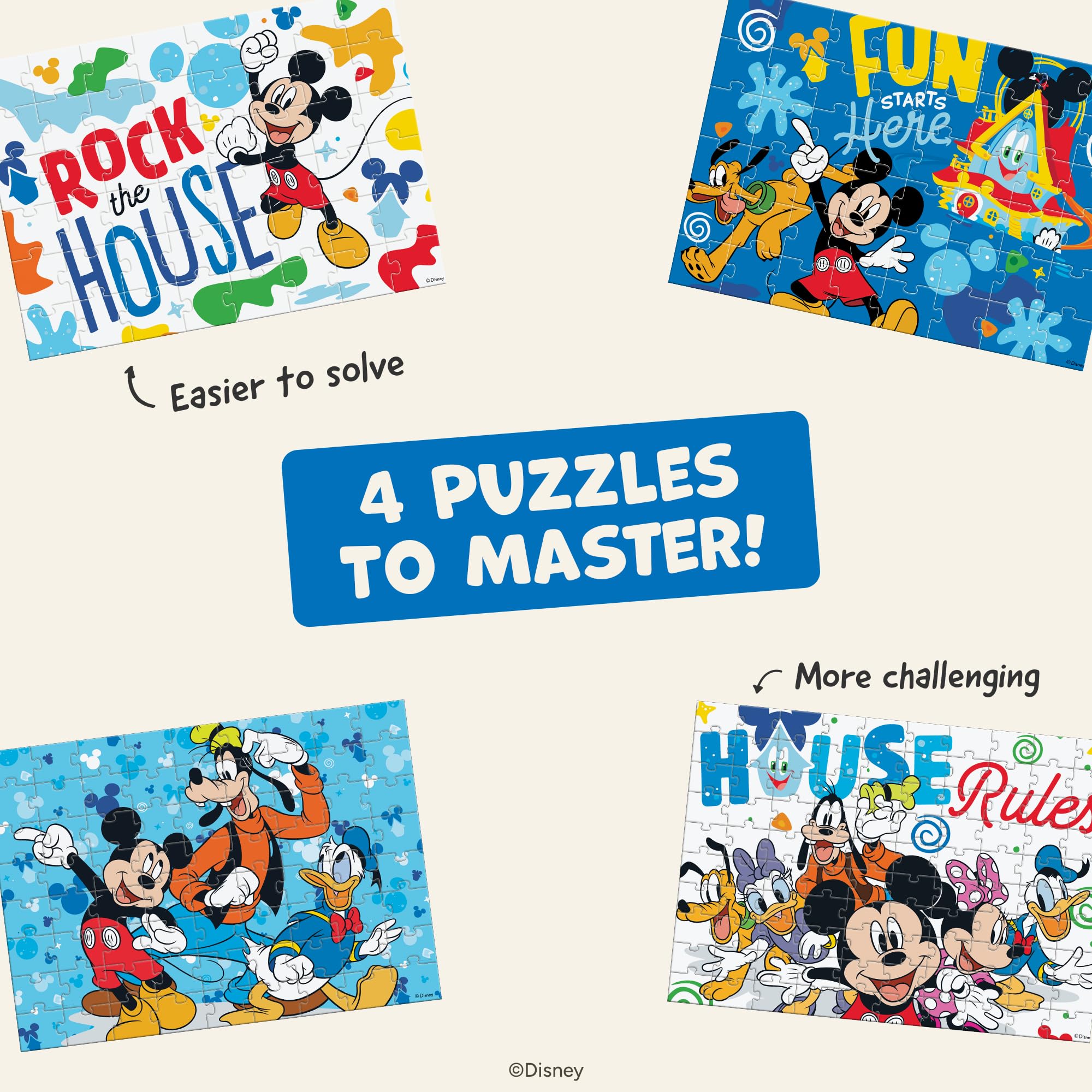 Ceaco - Disney - Mickey's Clubhouse - Multipack 4 x 1 para niños - Rompecabezas atractivo perfecto para noches de juegos - Tamaño terminado varía