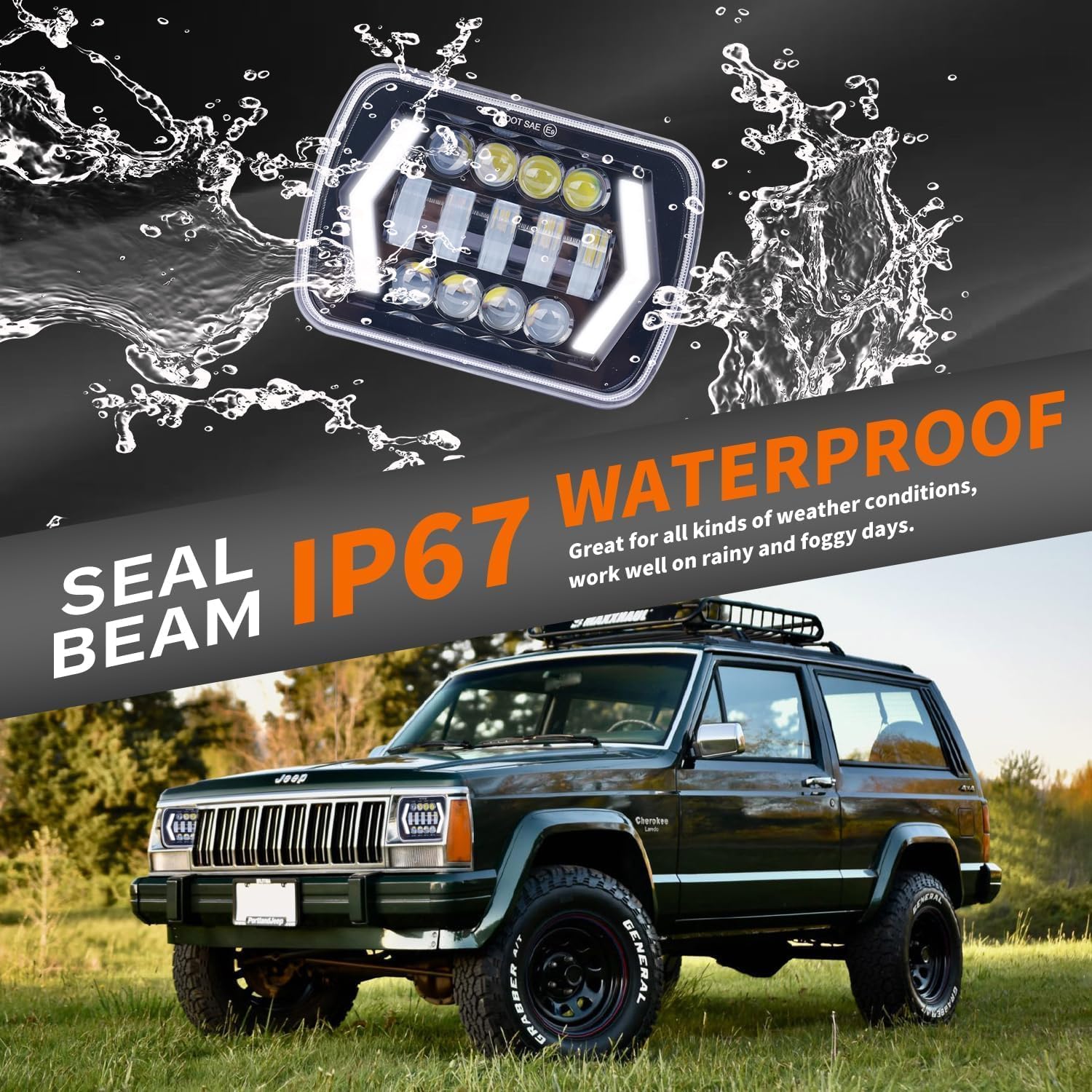 5x7 Led Headlights, 7x6 Led Headlamp with DRL High Low Beam Rectangular H6054 5054 Sealed Headlight,Compatible with Jeep Wrangler Cherokee XJ H6054LL 69822 6052 6053, 2Pcs Black