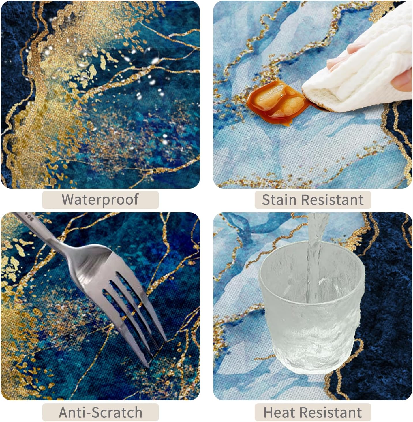 Blue Marble Round Tablecloth 60 Inch Navy Blue Marble Gold Crack Modern Luxury Ink Art Table Cloth Oil Proof Wrinkle Free Polyester Table Cover for Dining Room Kitchen Patio Party Supplies