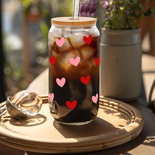 Miniatura 4 de Mason Life Vasos de Café Helado, Tazas de San Valentín Regalos para Ella Mujeres, Vaso de Cerveza de 18 OZ con Corazones, Vasos para Beber en Pareja