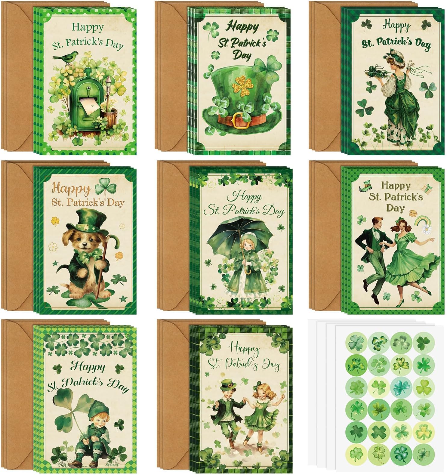 Amazon.com : Tellingyou 24 Sets St. Patrick's Day Cards Assorted Retro ...