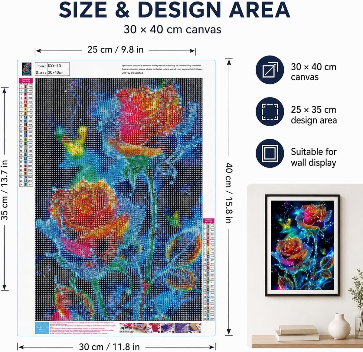 PRISMEELOOCY 5D Diamond Painting Kits for Adults, Neon Rose Butterfly Diamond Art Kits, Full Drill Round Rhinestone Gem Art Crafts, DIY Paint by Diamonds for Beginners, Home Wall Decor 12x16 Inch image 4