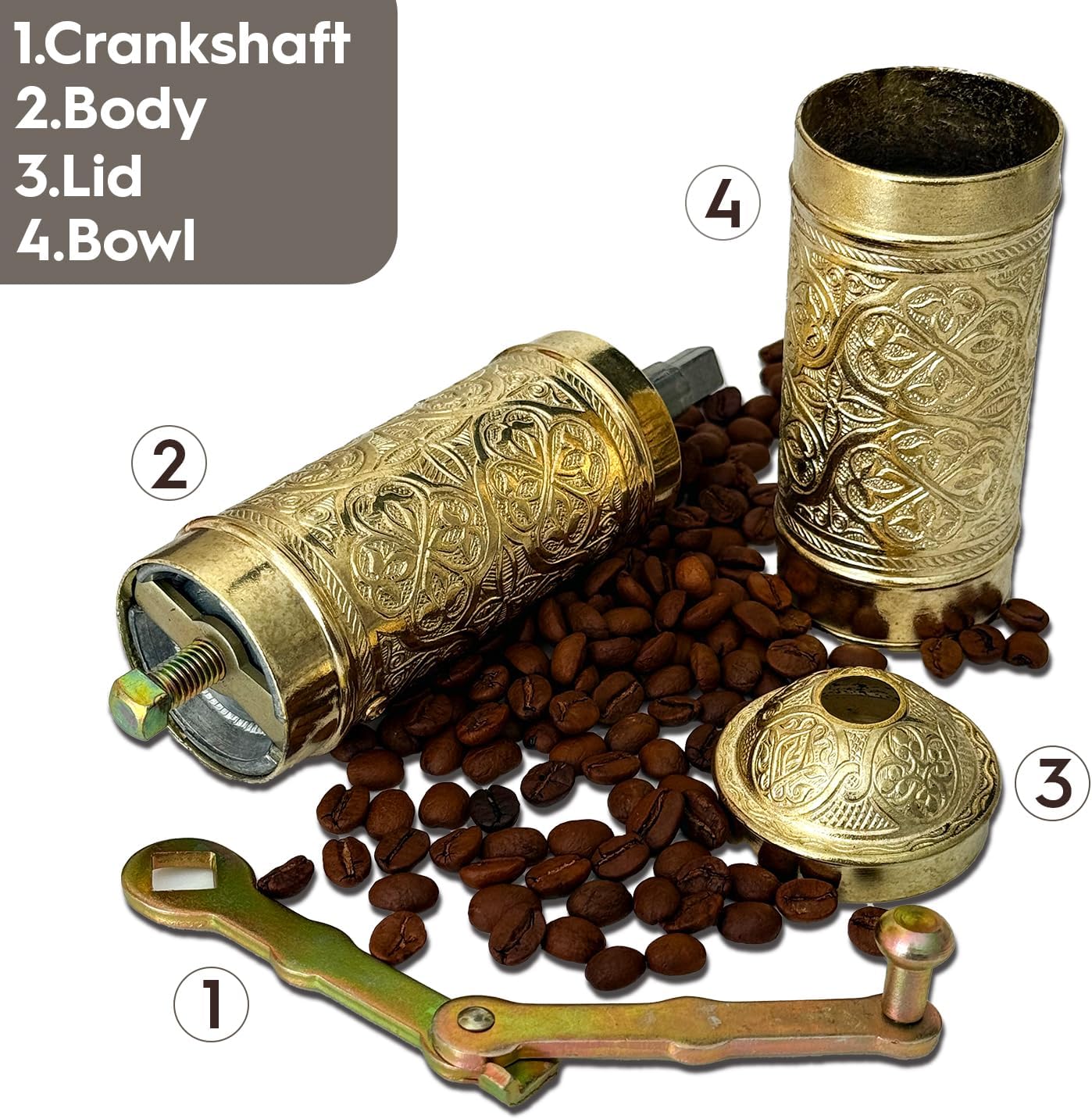 Handmade Turkish Pepper & Coffee Grinder, Refillable Turkish Spice Mill with Adjustable Coarseness, Manual Coffee Mill with Handle, Coffee Grinder Metal with Hand Crank 22 cm-8.66 inch (Yellow)