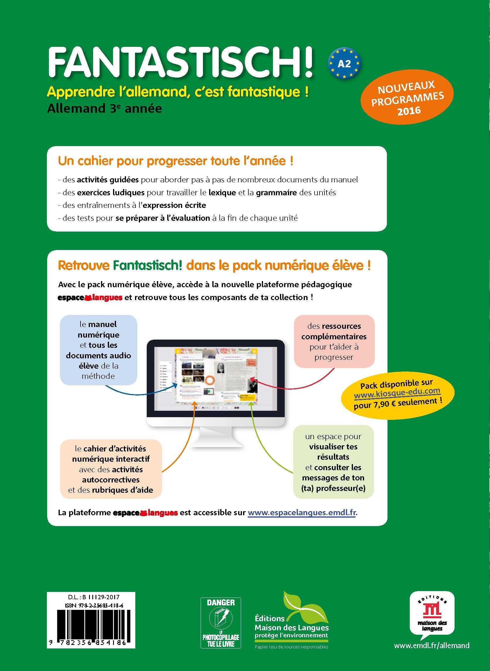 Allemand 3e année A2 Fantastisch !: Cahier d'activités